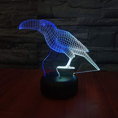 3D Animal Toucan Night Light - 16 Color Changing LED Illusion Lamp with Remote Control for Kids Room, Living Room, Bedroom Decor - Perfect Birthday, Christmas Gift for Boys & Girls - Creates a Magical Ambiance for Bedtime, Parties & Relaxation