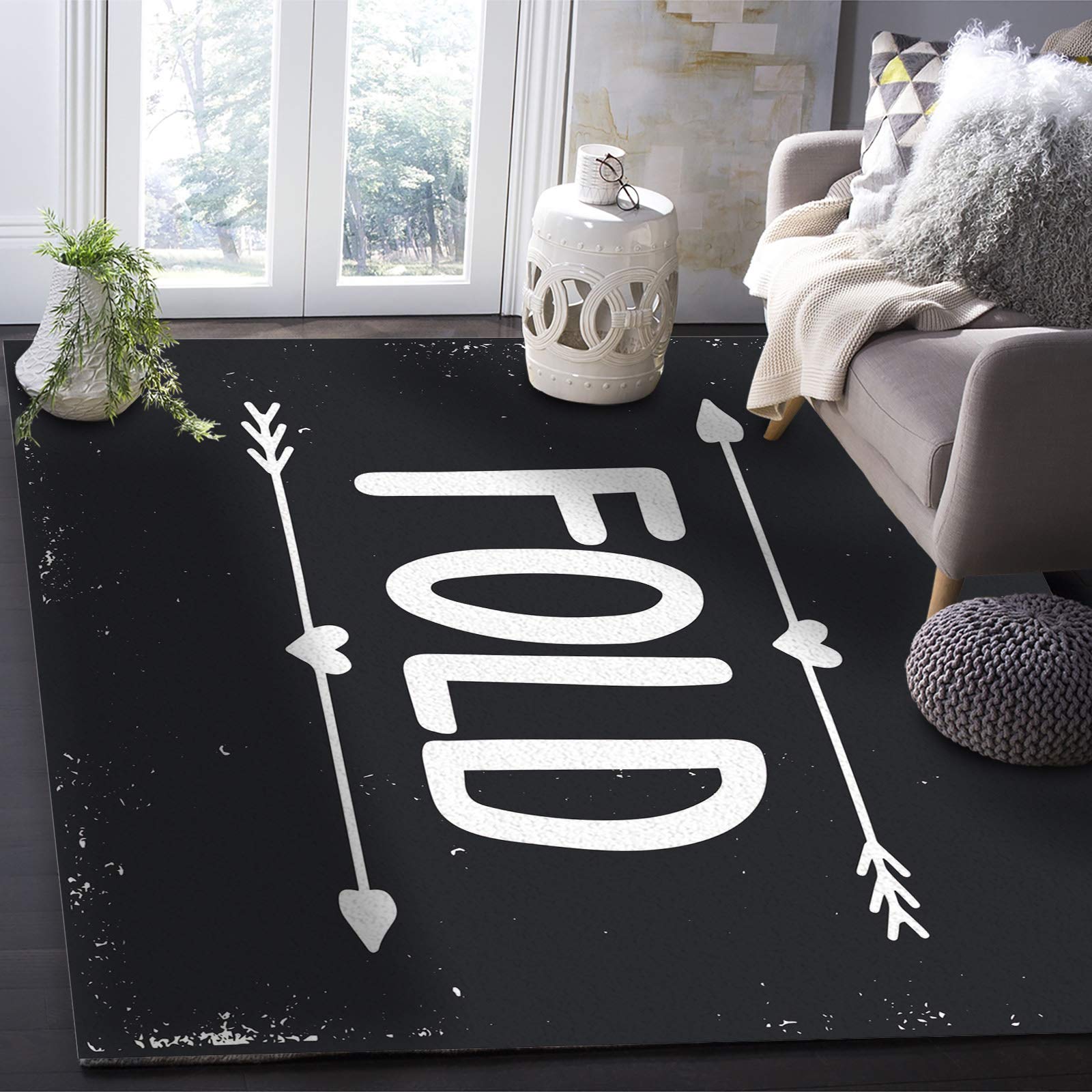 5'x8' Area Runner Rug with Laundry Theme Sign - Washable Indoor/Outdoor Carpet for Kitchen, Living Room, Bathroom, Bedroom & Classroom - Perfect as Welcome Doormat, Desk Mat or Backdrop Decor