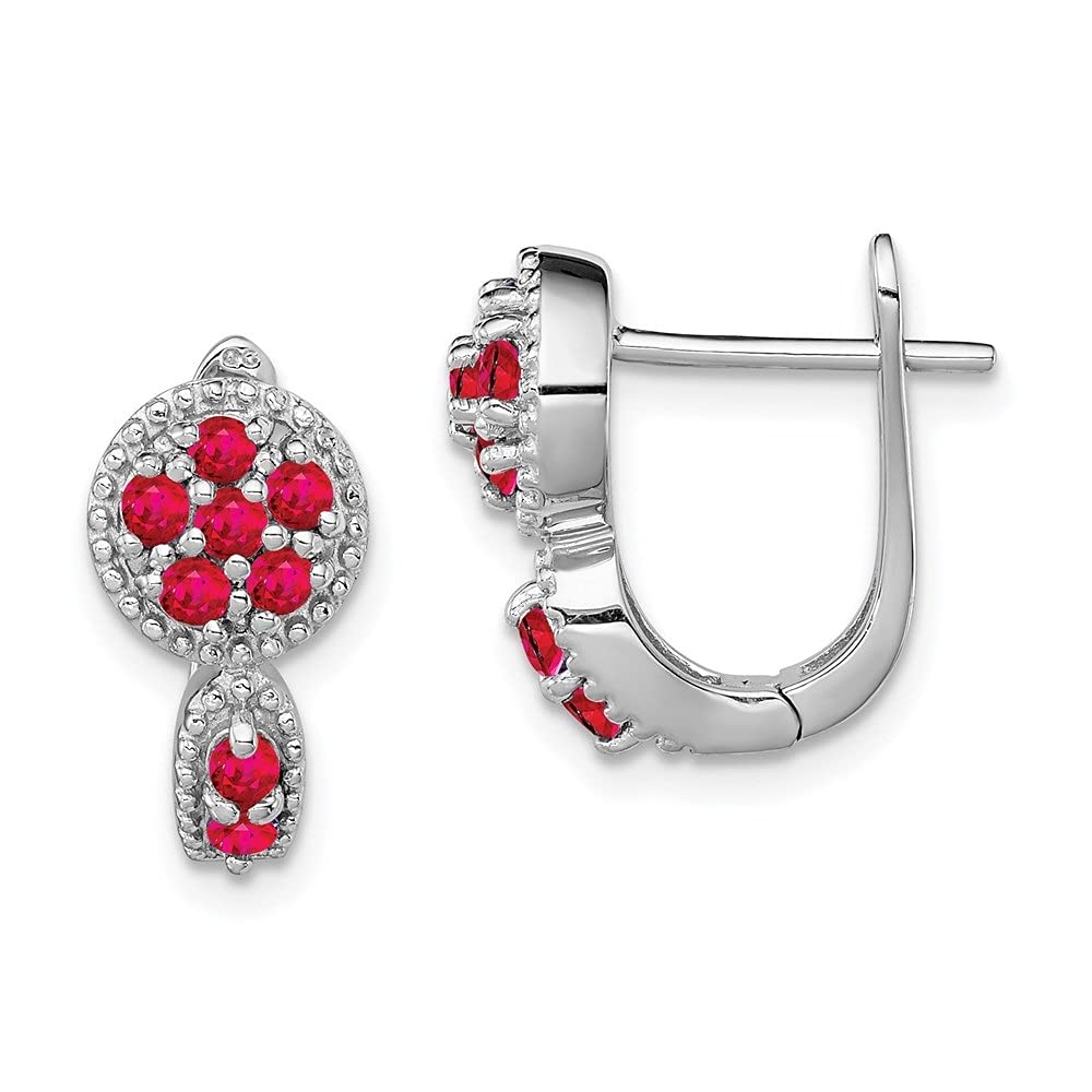 Sterling Silver Rhodium-Plated Ruby Circle Hinged Hoop Earrings for Women | Elegant Dangle Ear Jewelry for Parties, Weddings & Everyday Wear