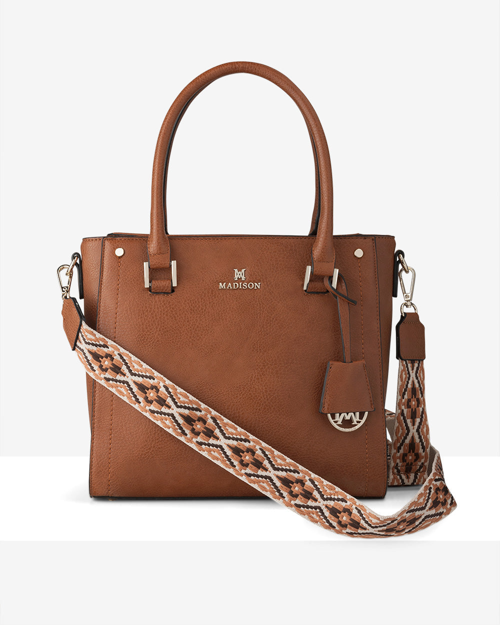 Angie Medium 3 Compartment Satchel Bag with Adjustable Aztec Print Shoulder Strap - Stylish Crossbody Purse for Women, Perfect for Work, Travel & Everyday Use