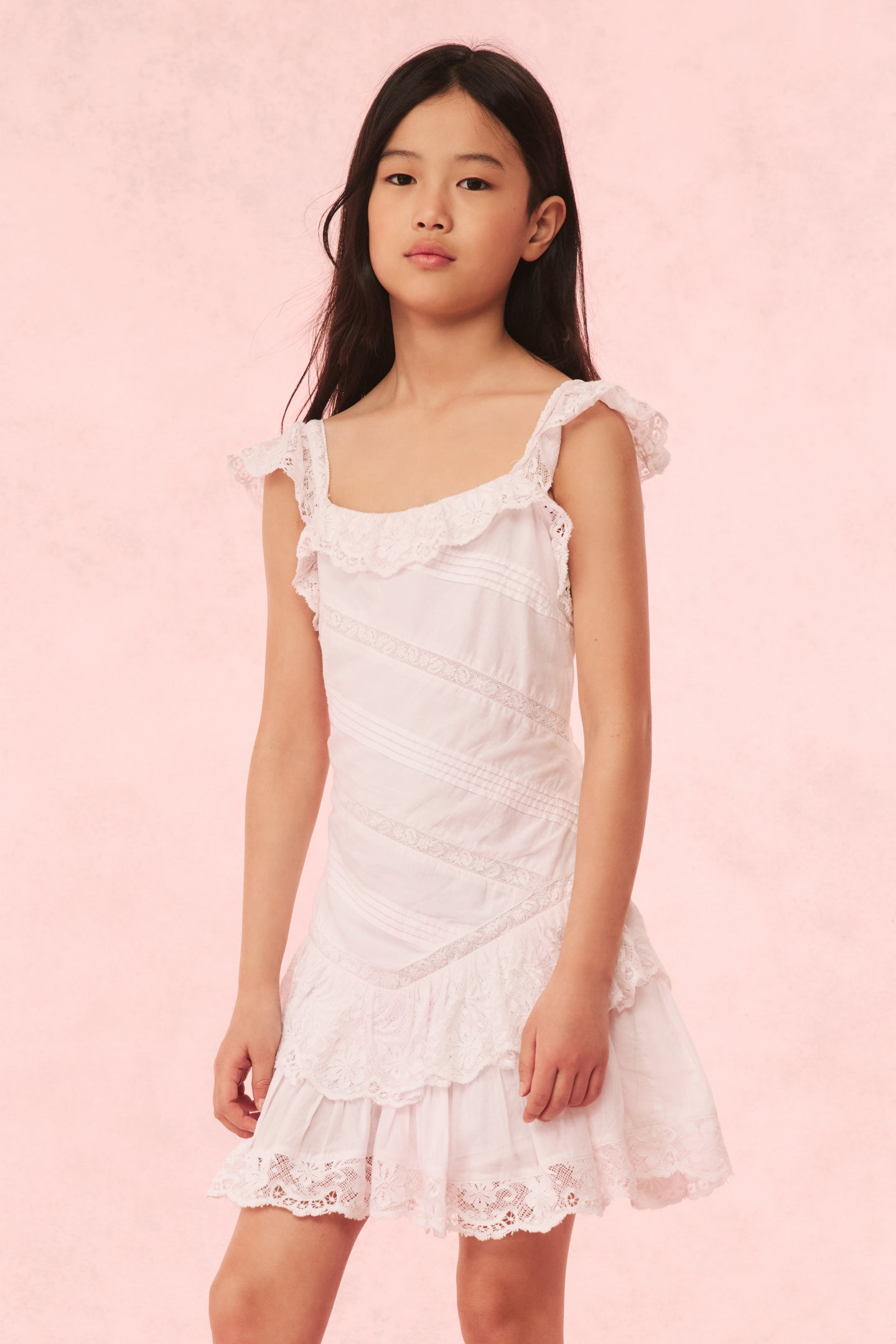 Poppi Girls' Cotton Lace Detailed Dress - Elegant Floral Embroidery Party Dress for Special Occasions, Birthday, Photo Shoots & Tea Parties