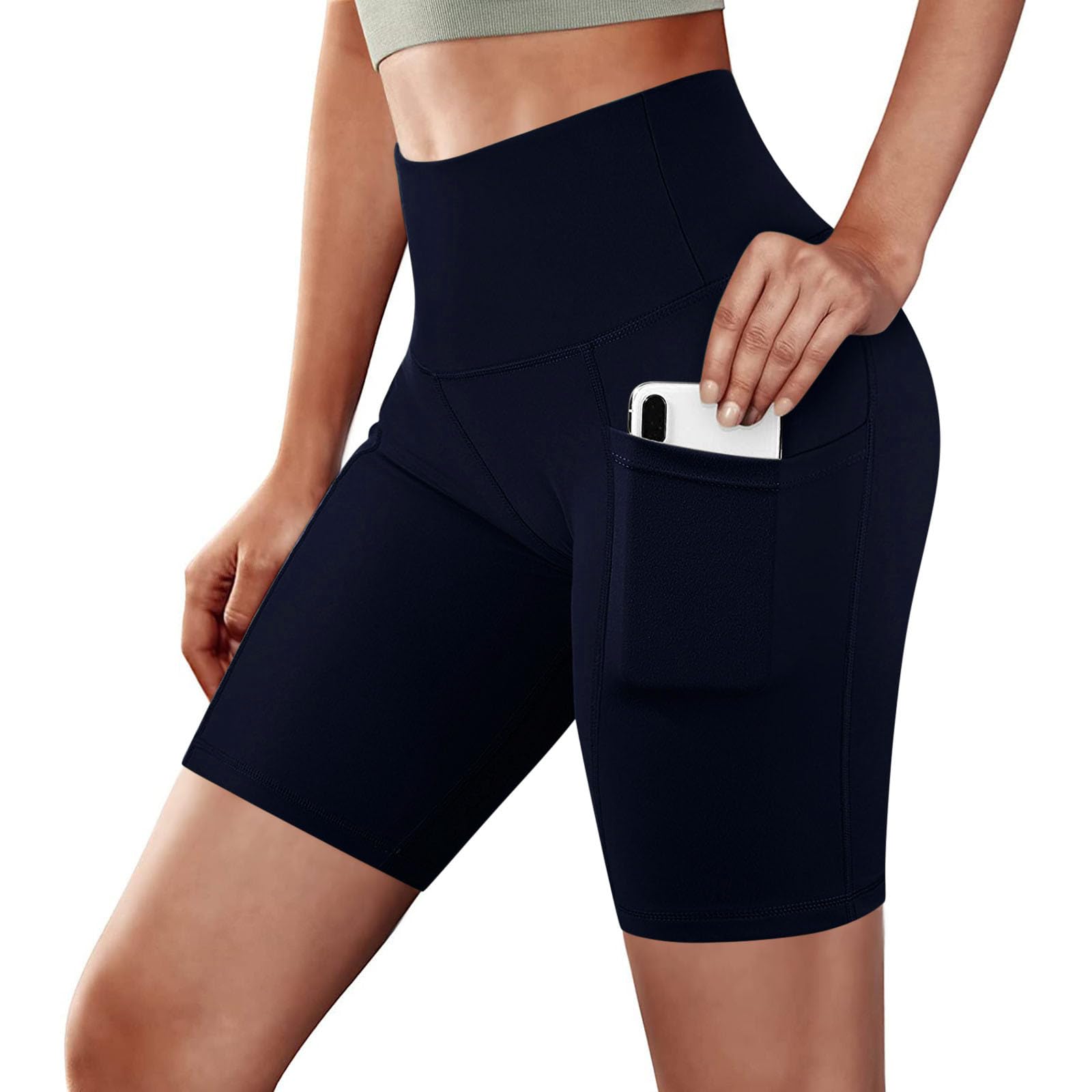 Women's High Waist Tummy Control Biker Shorts with Pockets - Spandex Workout Running Athletic Shorts for Yoga, Gym & Everyday Wear