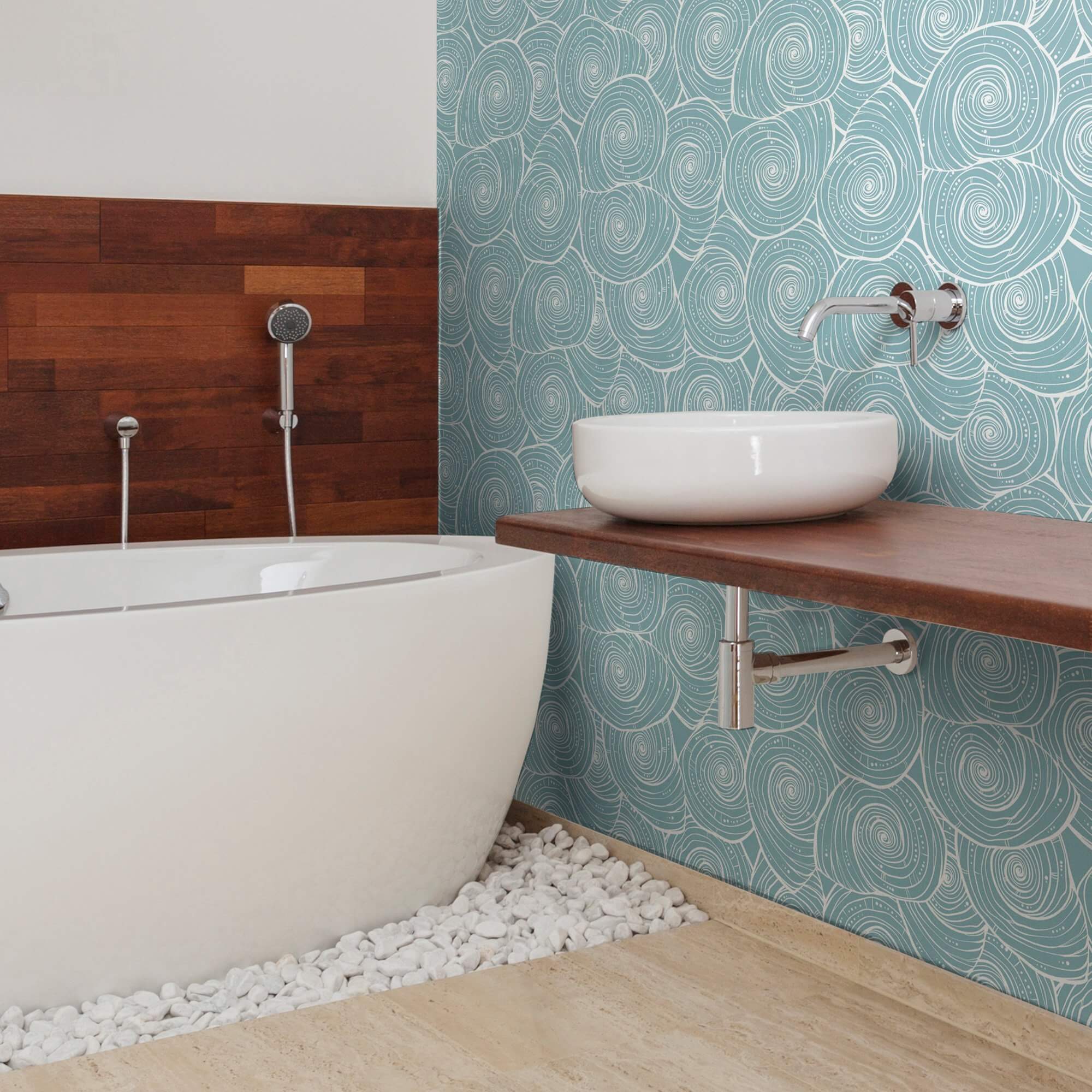 Teal and White Nautical Peel and Stick Removable Wallpaper - Self-Adhesive Decorative Wall Covering for Bedroom, Bathroom, Nursery, and Office Decor