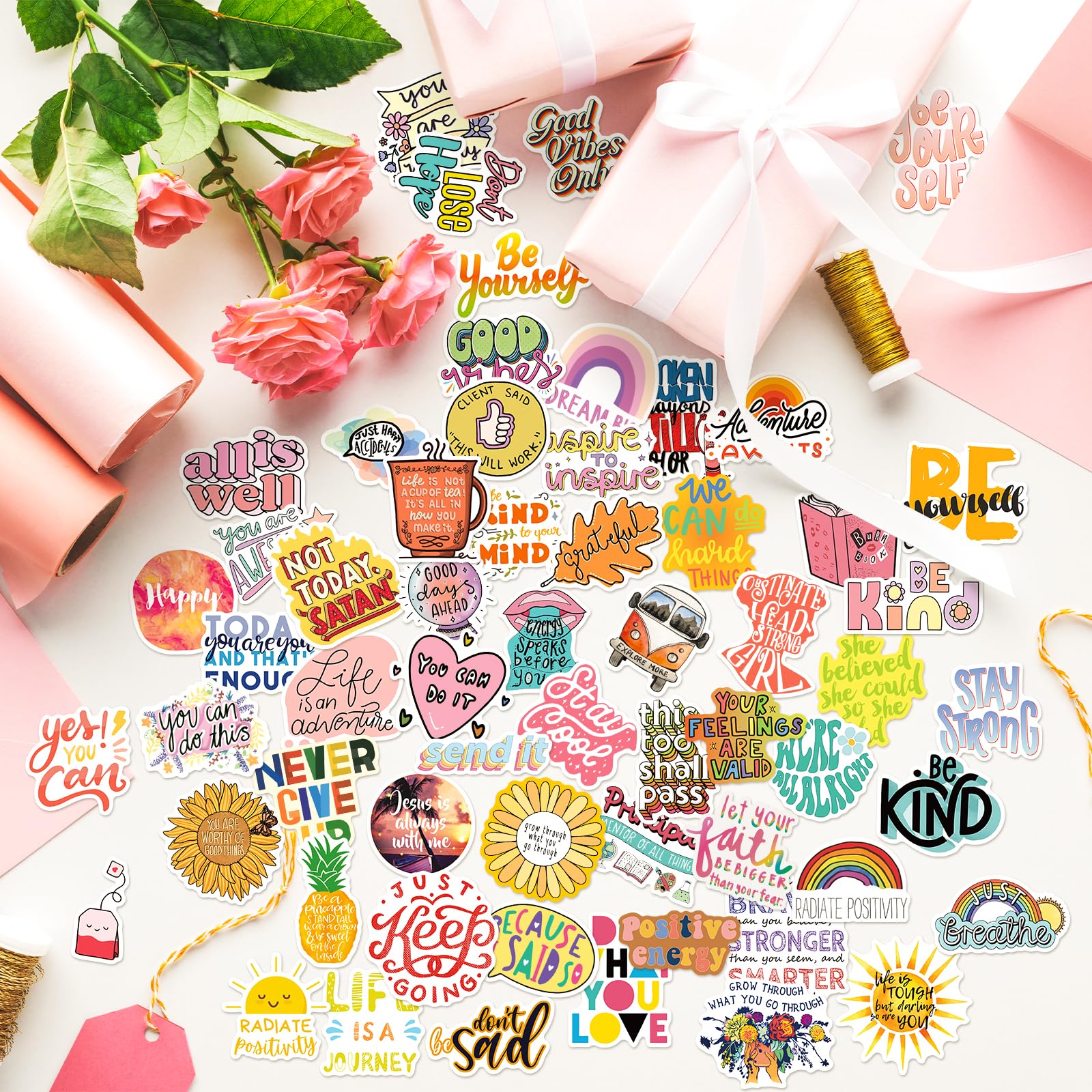 300pcs Motivational Stickers for Laptop & Water Bottle - Inspirational Quote Decals, Positive Words Vinyl Stickers for Adults & Teens - Waterproof Skateboard, Journal, Notebook & Planner Decor - Mental Health Awareness & Self-Care Gifts