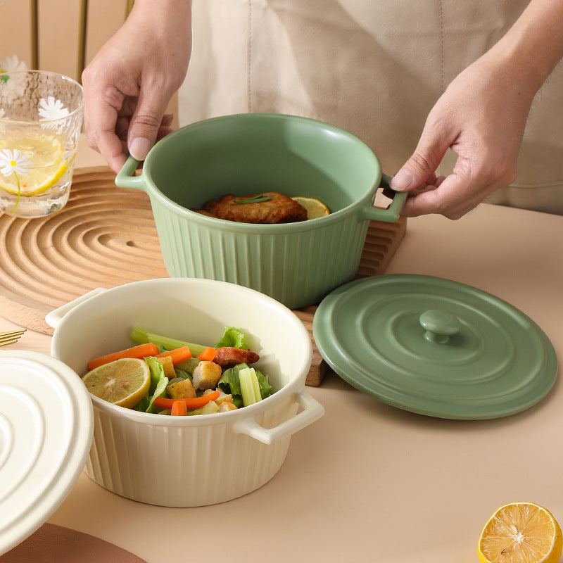 Nordic Pastel 1.2L Round Baking Pot with Lid - Ceramic Oven Safe Casserole Dish for Baking, Roasting & Serving - Perfect for Casseroles, Soups & Desserts