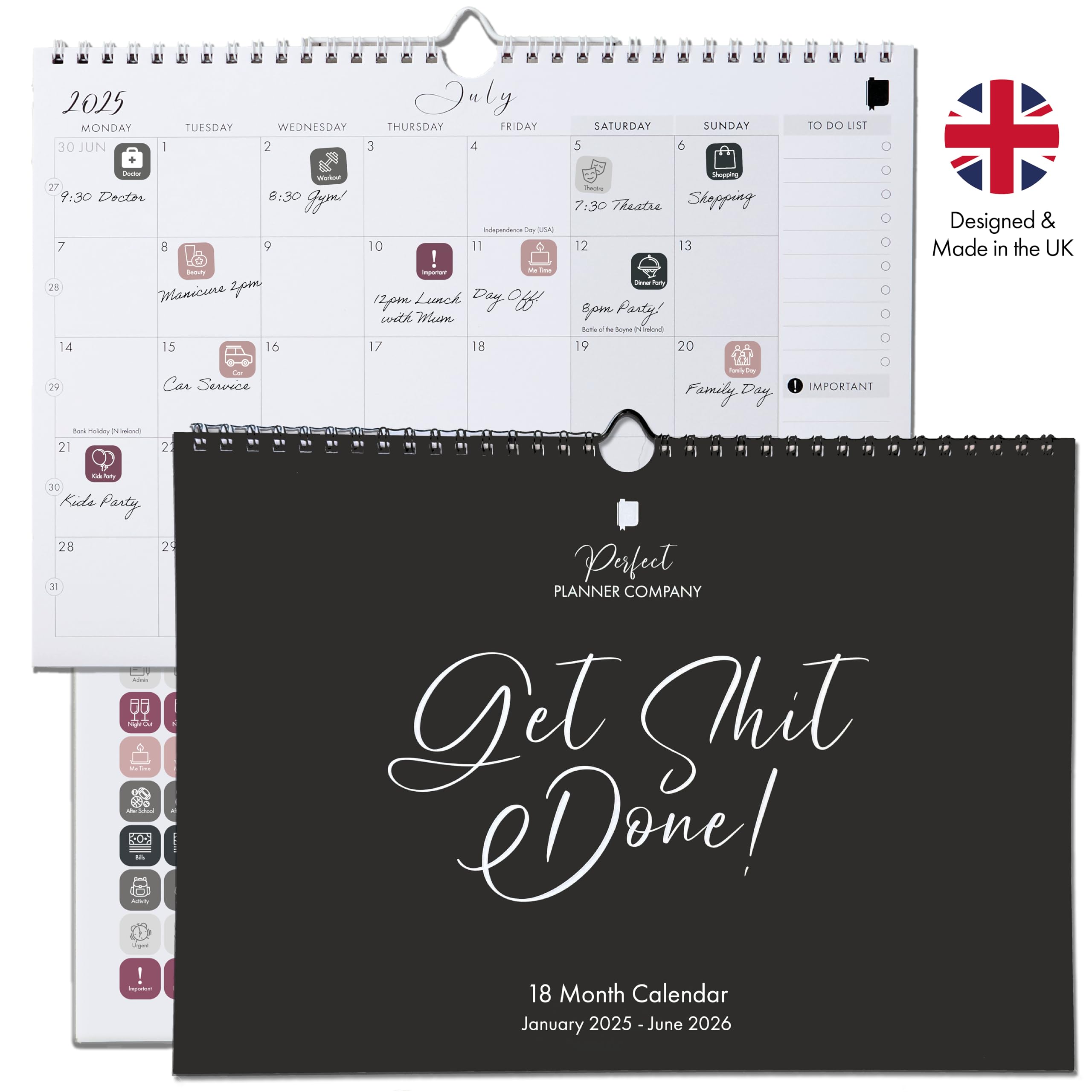 2025-2026 Wall Calendar with Stickers | 18-Month Planner (Jan 2025-Jun 2026) | Family, Couple & Personal Organizer | A4 Landscape Format | Perfect Planner Company | Ideal for Home, Office & School Planning