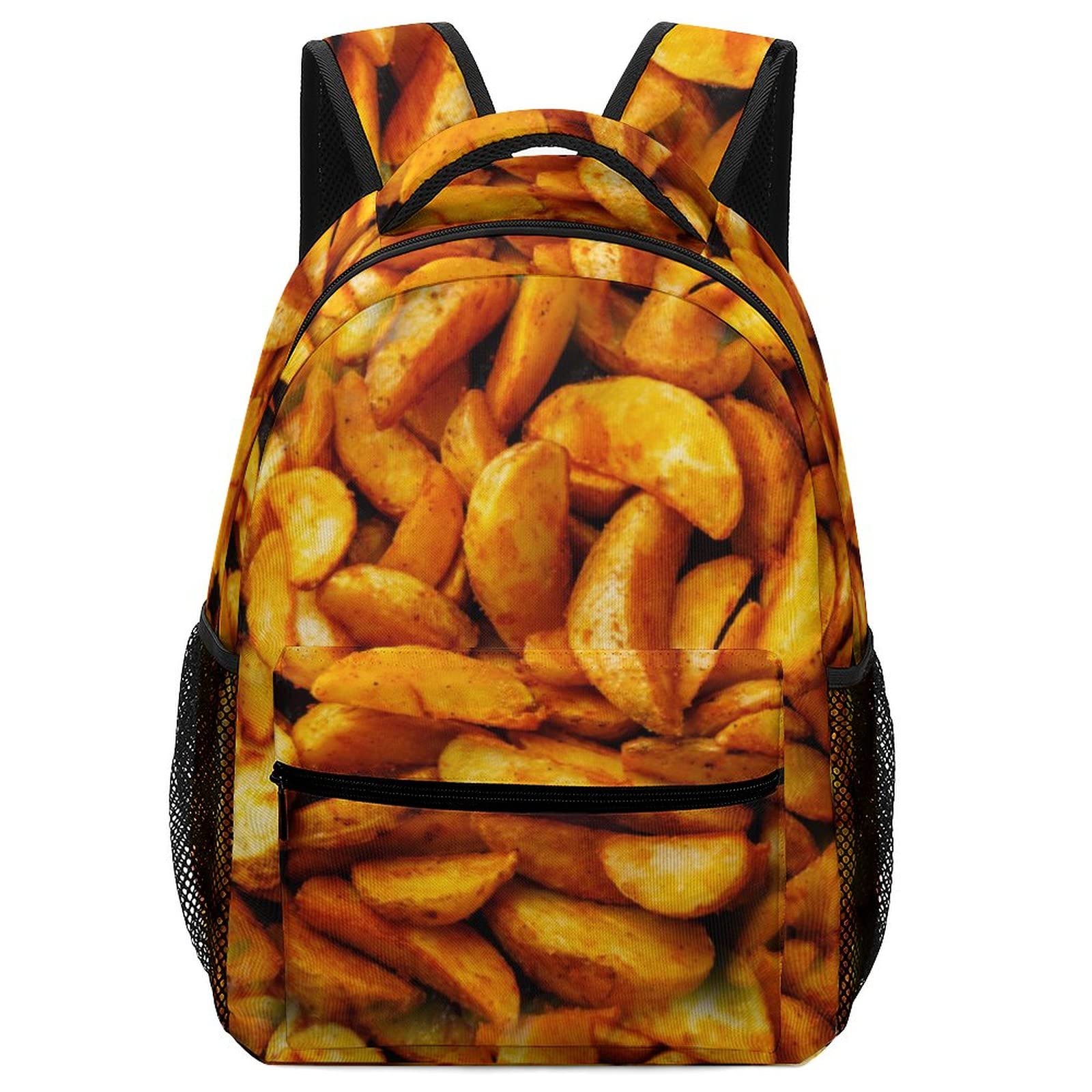 Cute Cartoon Fries Backpack for Boys & Girls - School Bag with Chest Strap for Travel, Hiking & Daily Use | Durable Student Bookbag for Teens & Kids