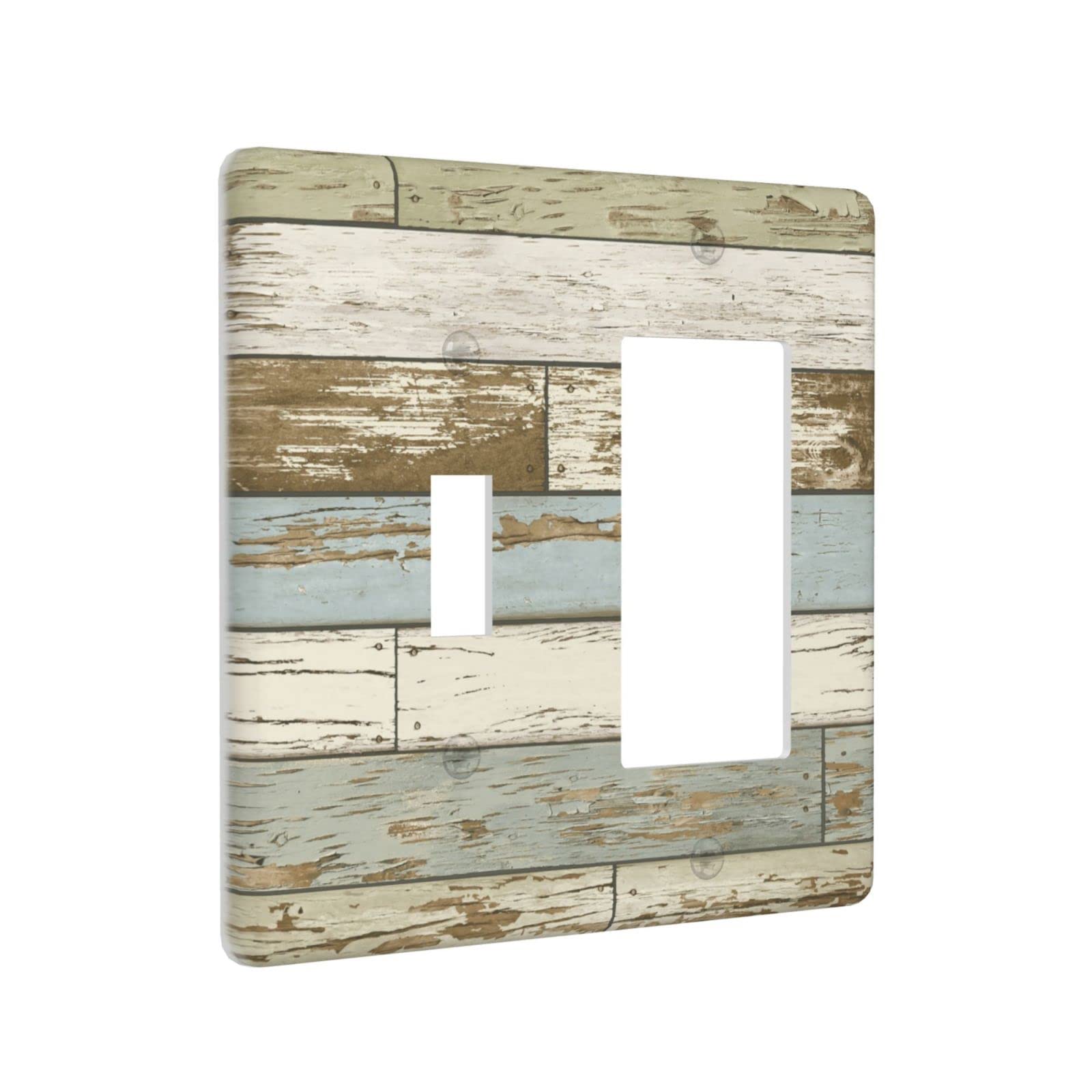 Farmhouse Style 2 Gang Wall Plate - 1 Toggle & 1 Rocker Switch Cover - Standard Size 4.5