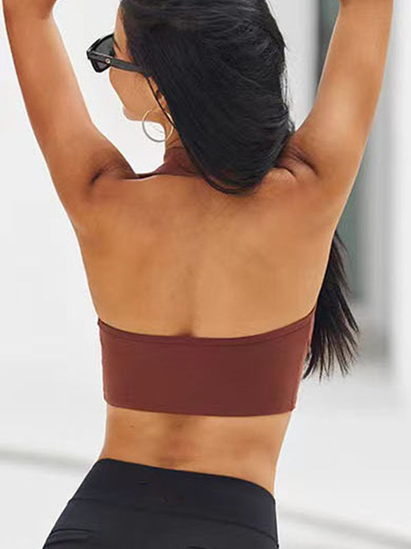 ZASUWA Women's Solid Color Stand Up Collar Deep V Neck Halter Backless Quick Dry Tank Top - Perfect for Yoga, Beach & Summer Workouts
