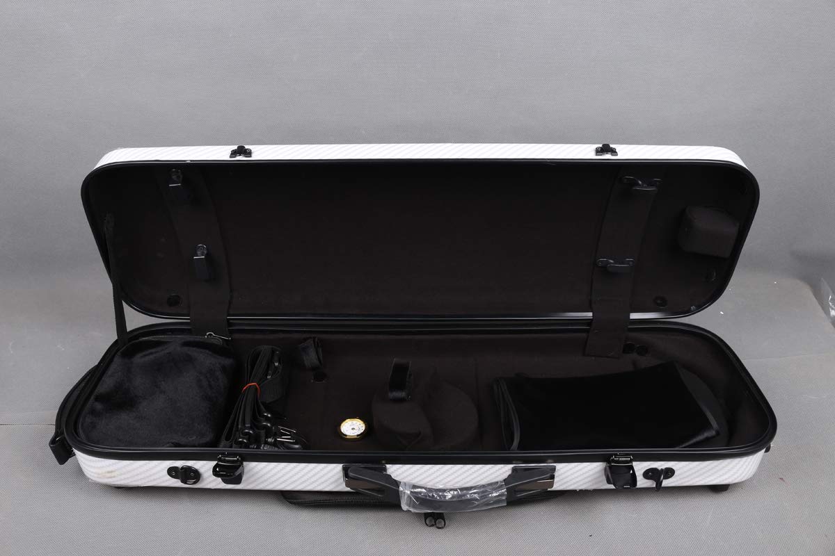 Carbon Fiber Violin Case - 4/4 Full Size Oblong Violin Box with Music Sheet Pocket | Lightweight & Durable for Travel, Practice & Performance (White)