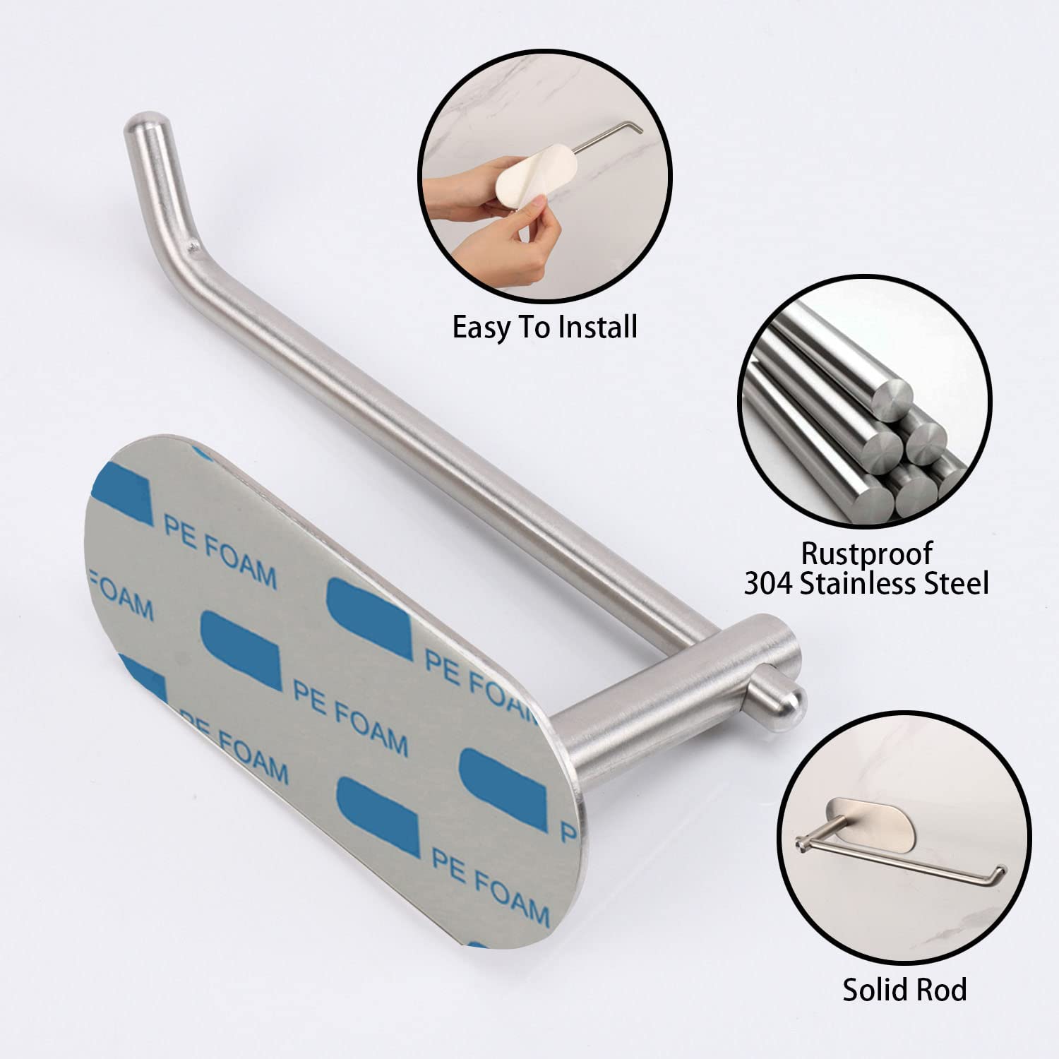 Self-Adhesive Stainless Steel Toilet Paper Holder - No Drilling Easy Install Bathroom Tissue Roll Mount for Home, Office & Kitchen (Brushed Nickel) - Perfect for Small Spaces, Apartments & RVs