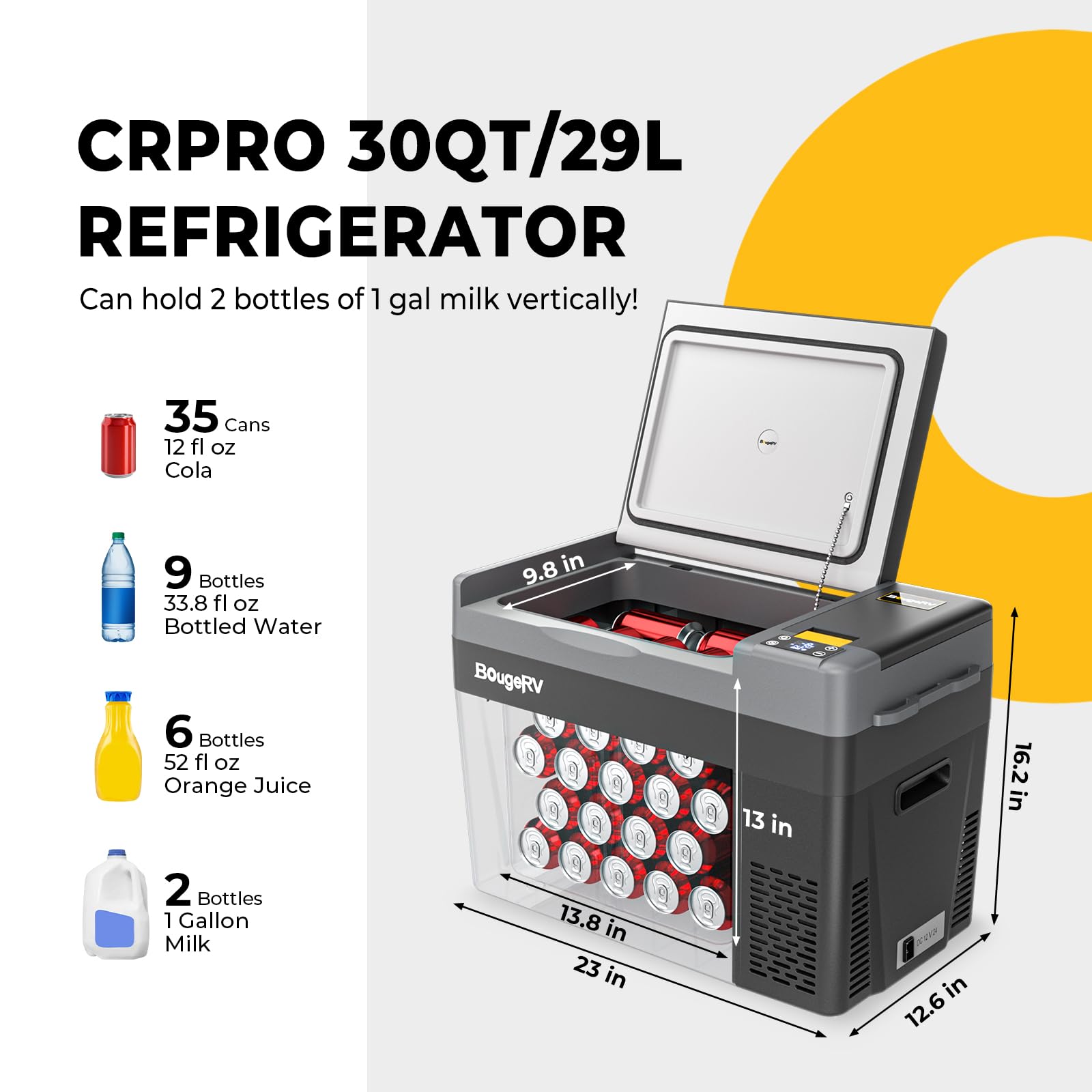 BougeRV 12V 30 Quart Portable Car Refrigerator & Freezer (-8°F to 50°F) - 12V/24V DC & 110-240V AC Compressor Cooler for Camping, Overlanding, RV, Truck, SUV & Van - Perfect for Road Trips, Picnics & Outdoor Adventures