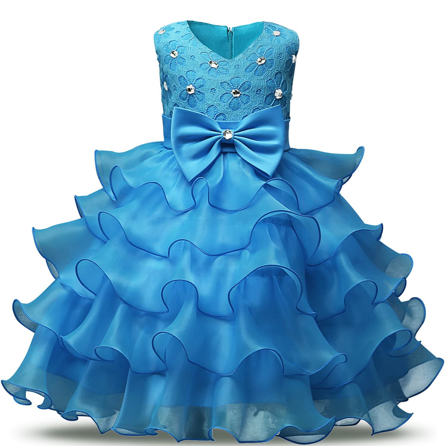 NNJXD Girls' Ruffled Lace Party Dress - Elegant Flower Girl Dress for Weddings, Birthday Parties & Special Occasions | Perfect for Pageants, Photoshoots & Formal Events