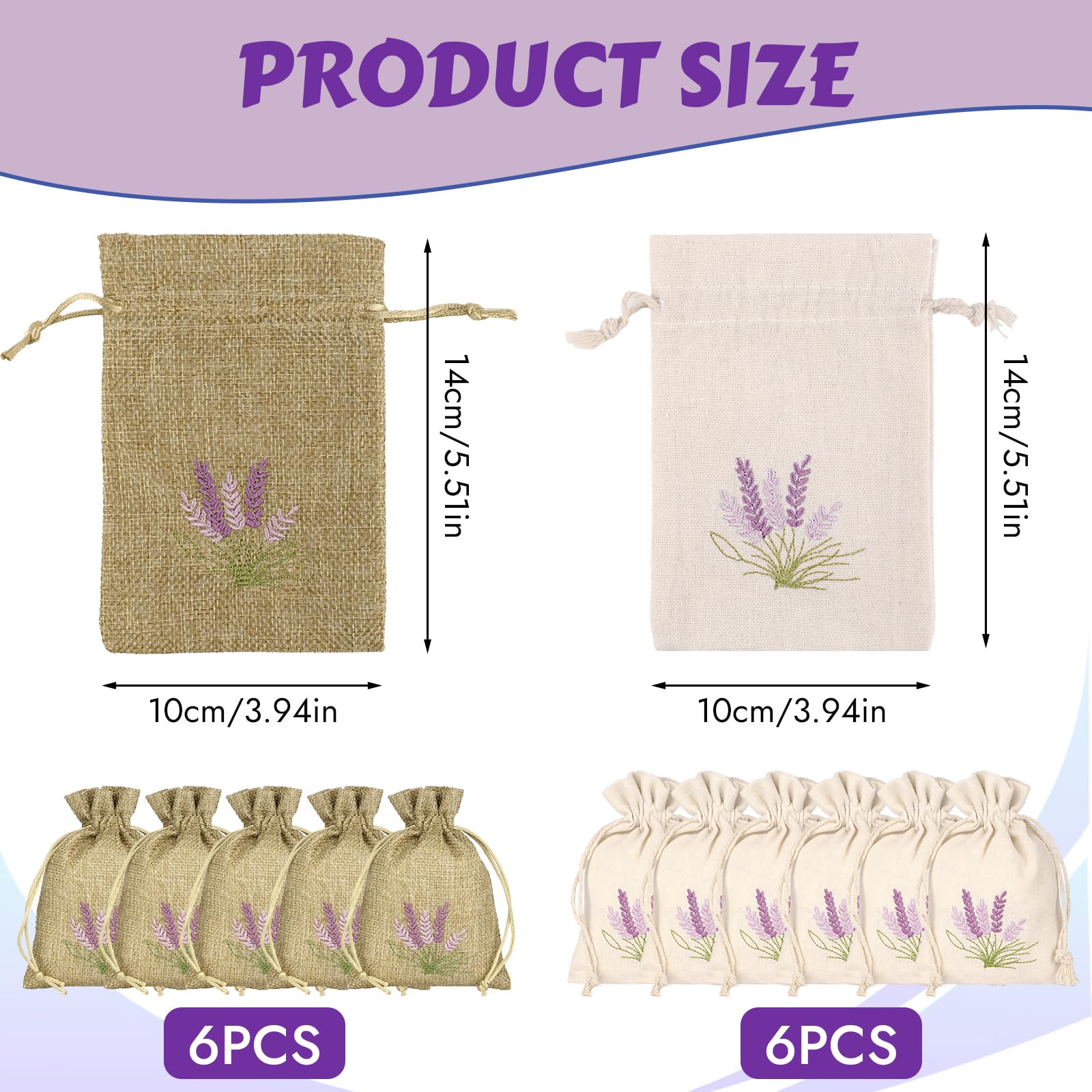 12 Pack Cotton Drawstring Bags - Scented Empty Fabric Pouches for Lavender, Potpourri & Gifts | Reusable Linen & Jute Small Bags for DIY Crafts, Wedding Favors & Home Fragrance