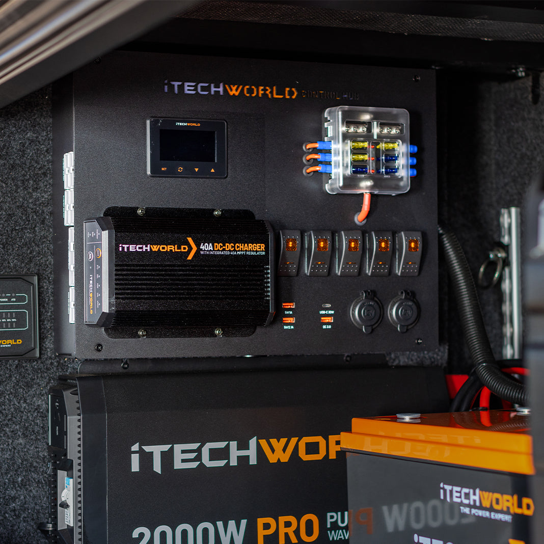 iTechworld Premium Control Hub - 40A DC-DC Charger with 500A Shunt for RVs, Boats & Off-Grid Power Systems | Advanced Battery Management & Solar Integration