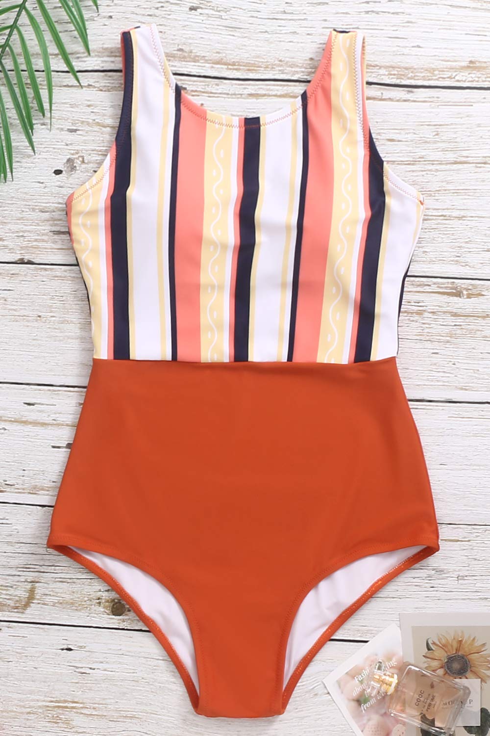 ZINPRETTY Women's Athletic One Piece Swimsuit - High Waisted Bathing Suit with Striped Design, High Cut Sports Swimwear & Backless Bikini for Swimming, Beach Vacation, Pool Party and Water Sports