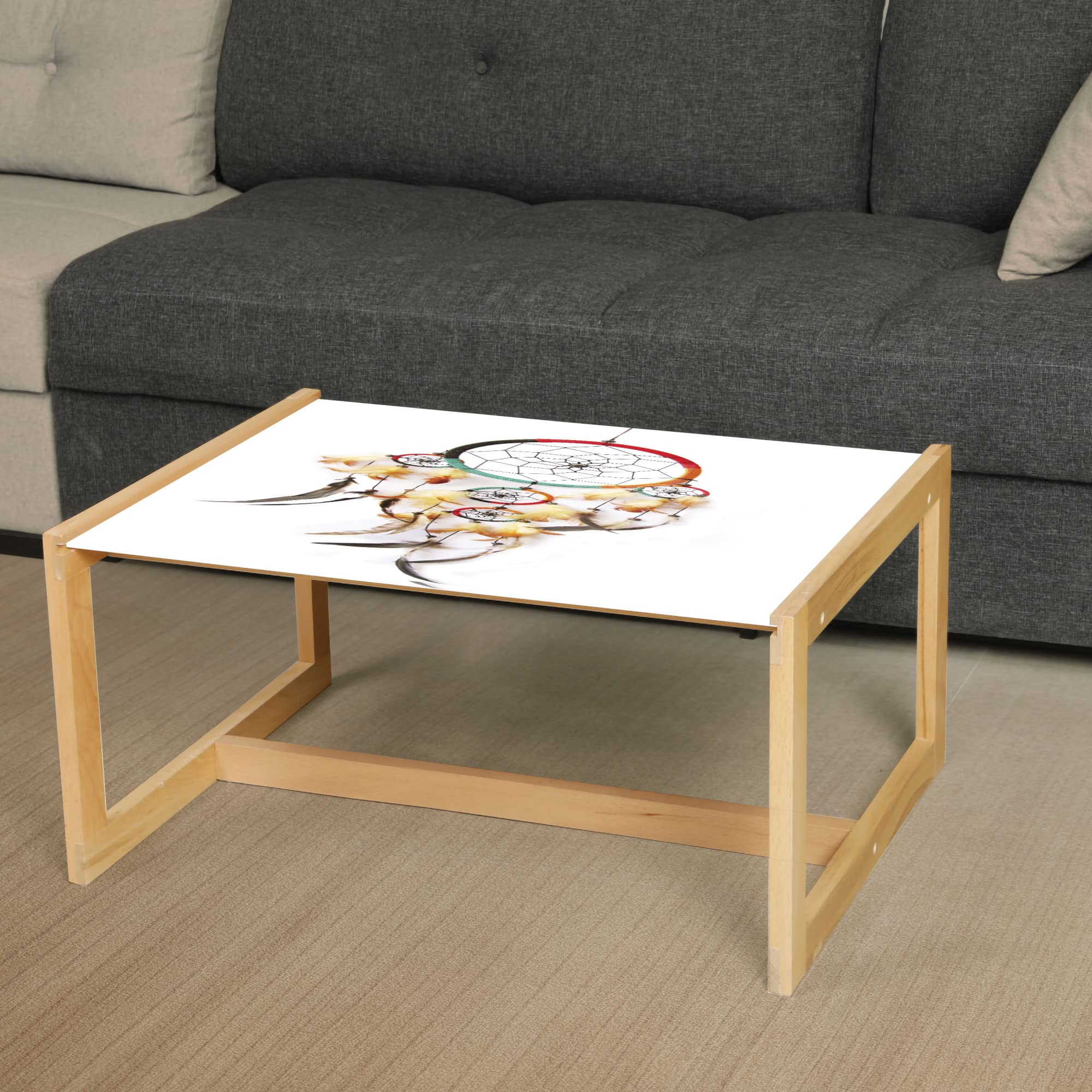 Bohemian Dreamcatcher Coffee Table - Wooden Frame & Acrylic Glass for Office & Dorm Decor
