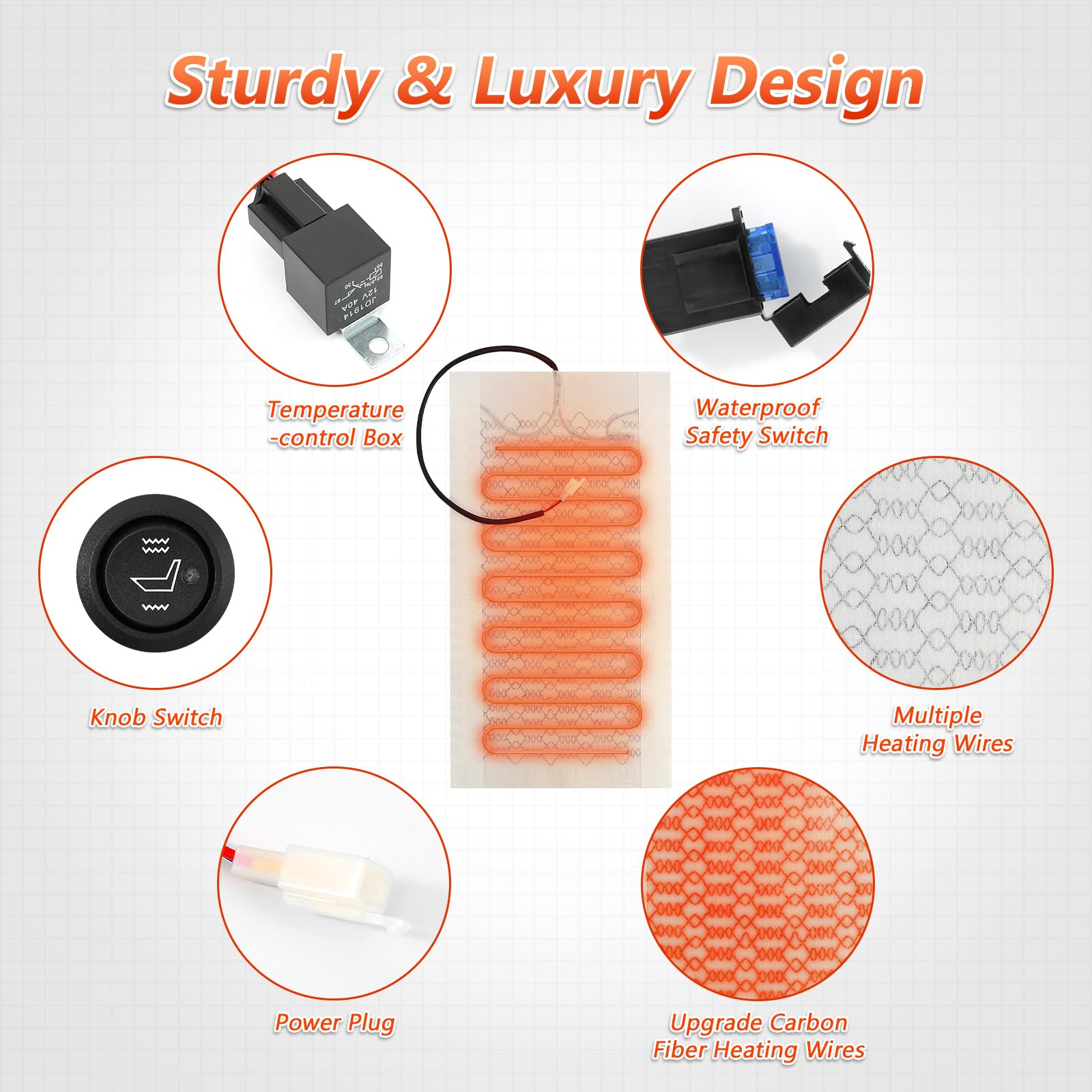 4PCS Universal Heated Seat Covers Kit with 2-Level Round Switch - Full Back & Seat Warmers for Cars, Trucks, SUVs, RVs | Perfect for Winter Driving & Cold Weather Comfort