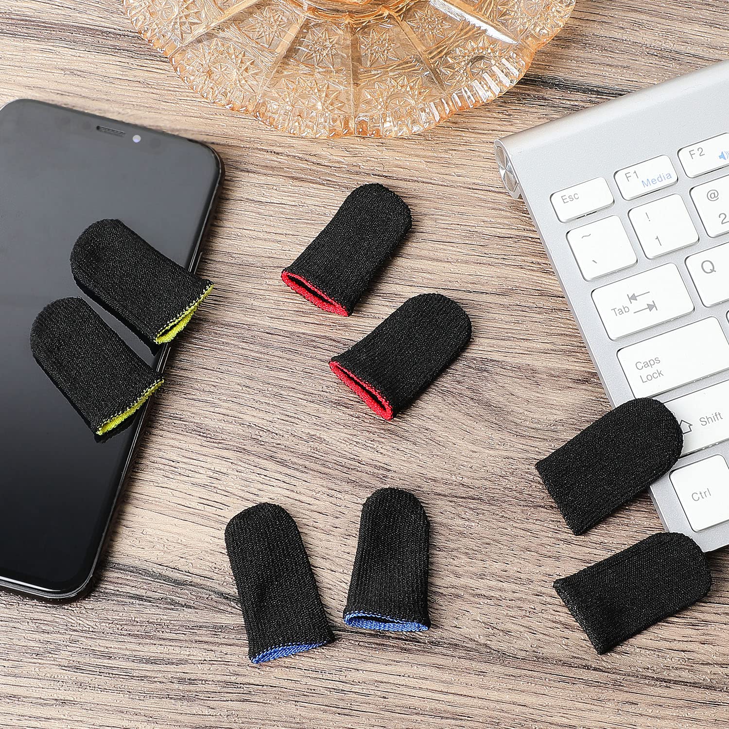 Jiuguva 120 Pcs Anti-Sweat Gaming Finger Sleeves - Breathable Controller Thumb Covers for Touchscreen Mobile Games (4 Designs, Black) - Perfect for PS5, Xbox, Nintendo Switch & Smartphone Gaming