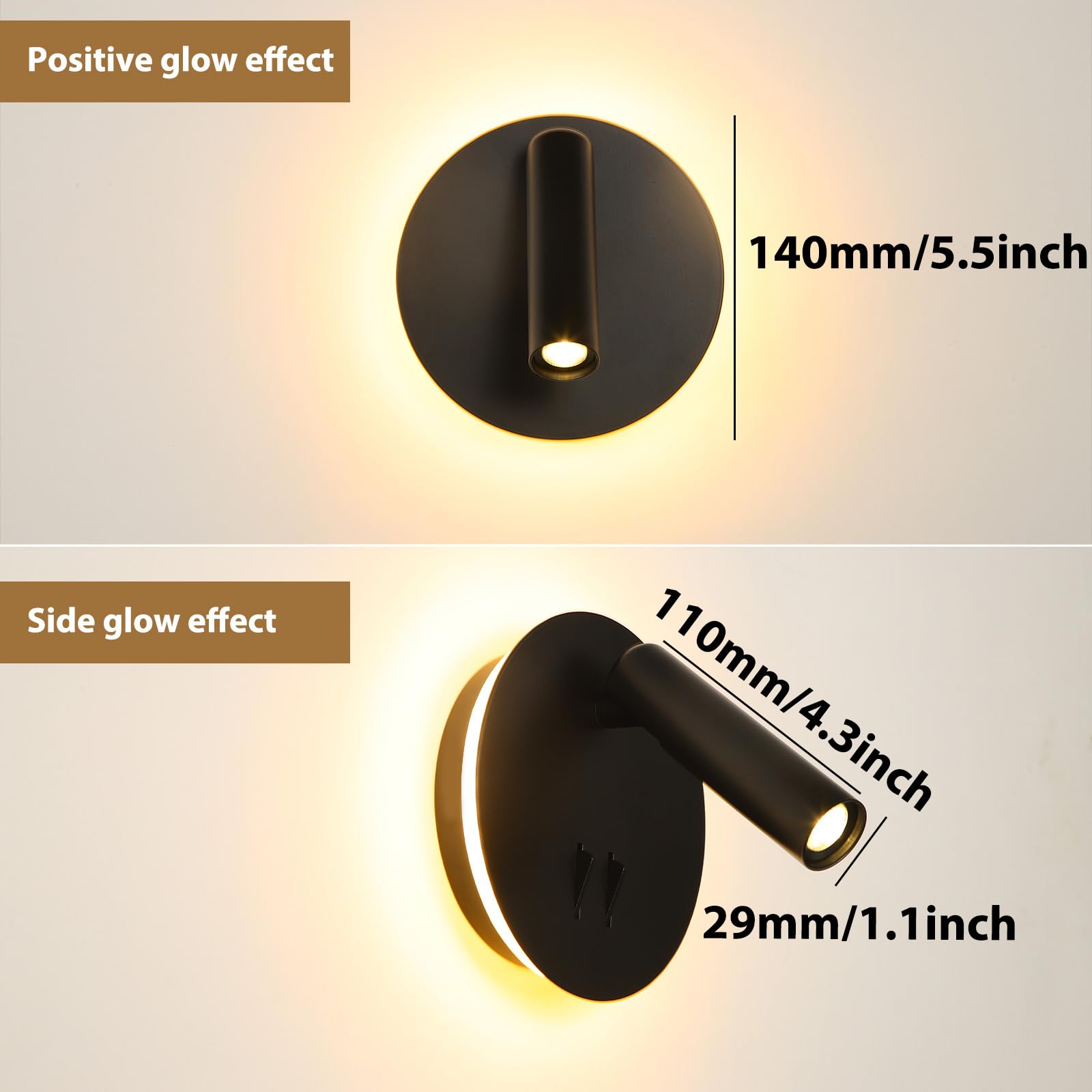 ZEROUNO Hardwired Wall Sconce Lights with Switch - Black LED Wall Mounted Reading Lights for Bedroom, Living Room & Office - Perfect Bedside Lamps for Night Reading and Ambient Lighting