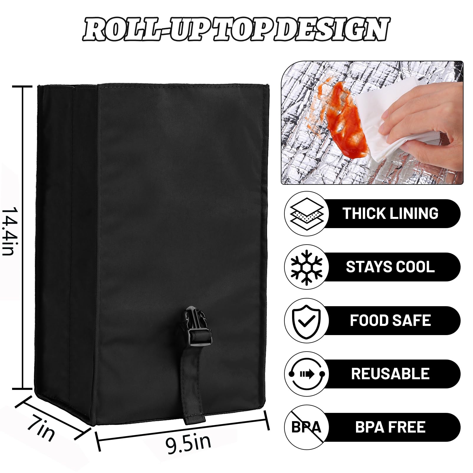 Insulated Foldable Lunch Bag with Adjustable Strap - Lightweight Portable Lunch Box for Men & Women - Perfect for Office, Work, Picnic, Hiking & Beach (Black Hard Fabric) - Keep Meals Fresh On The Go