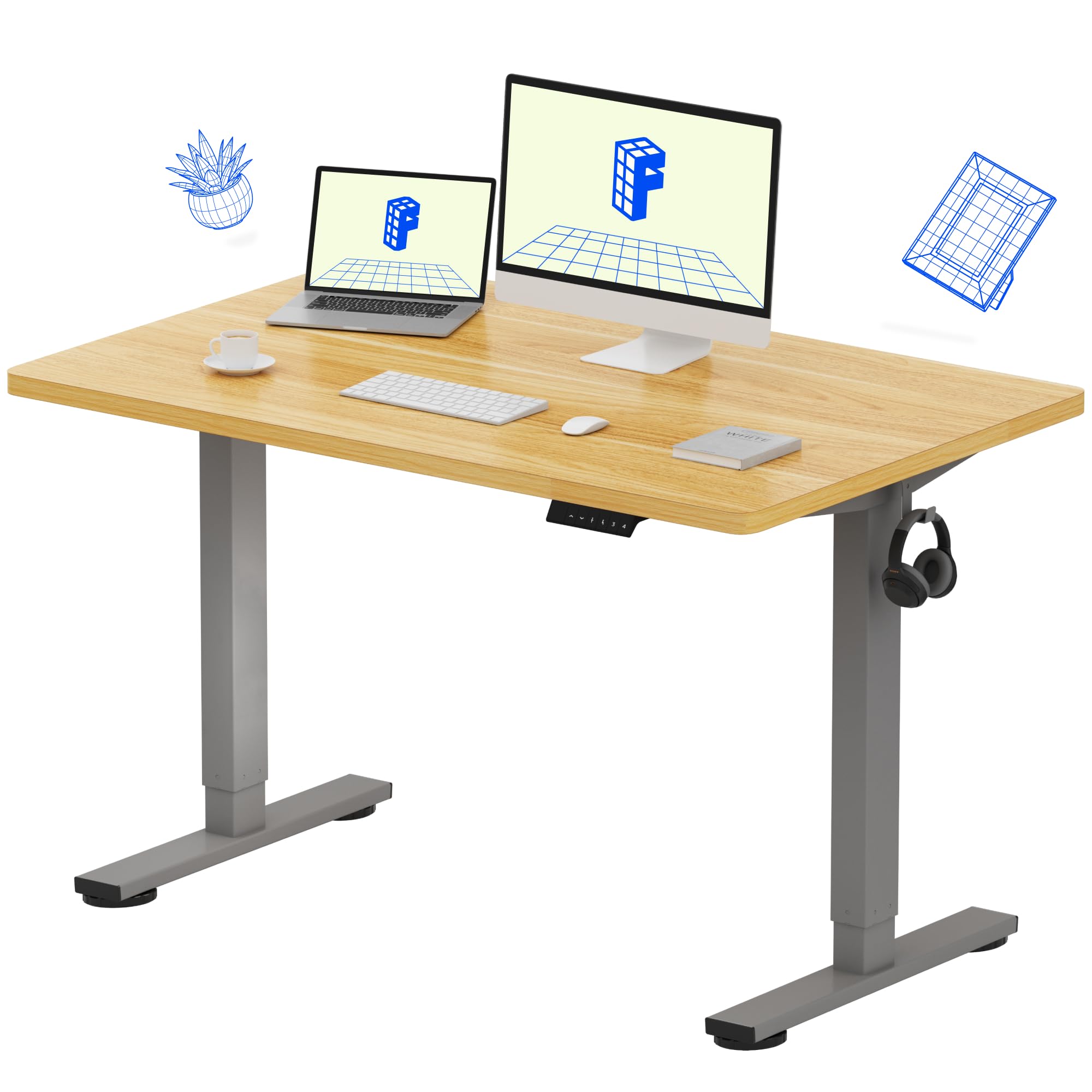 FlexiSpot EN1 48 x 30 Inch Electric Height Adjustable Standing Desk - Silver Frame with Natural Wood Top - Ergonomic Home Office Desk for Work from Home & Gaming Setup (2 Packages)