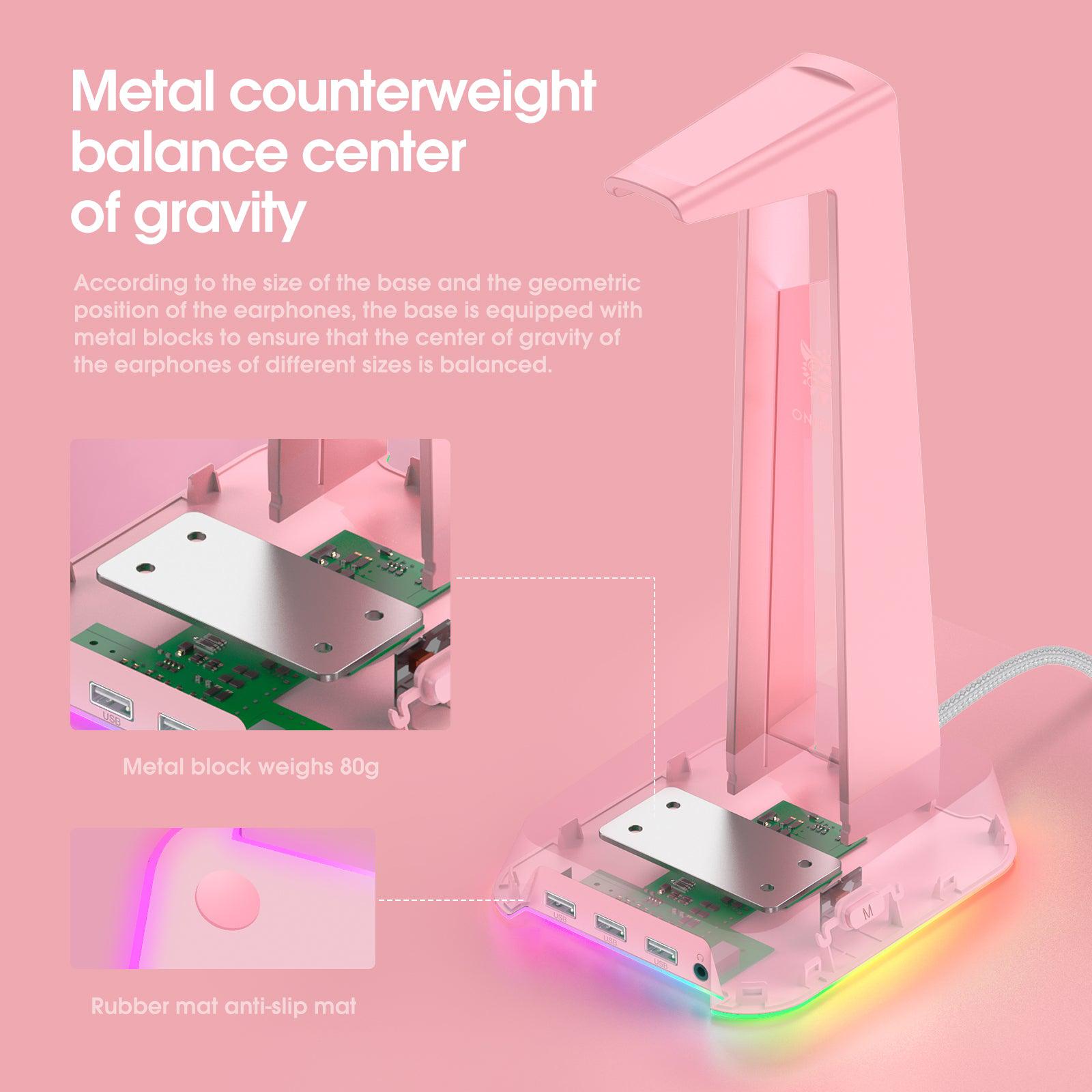 ONIKUMA ST2 RGB Gaming Headphone Stand with 3 USB Ports & 3.5mm AUX Jack - Perfect for PC Gaming Setup, Streaming Studio & Office Workspace