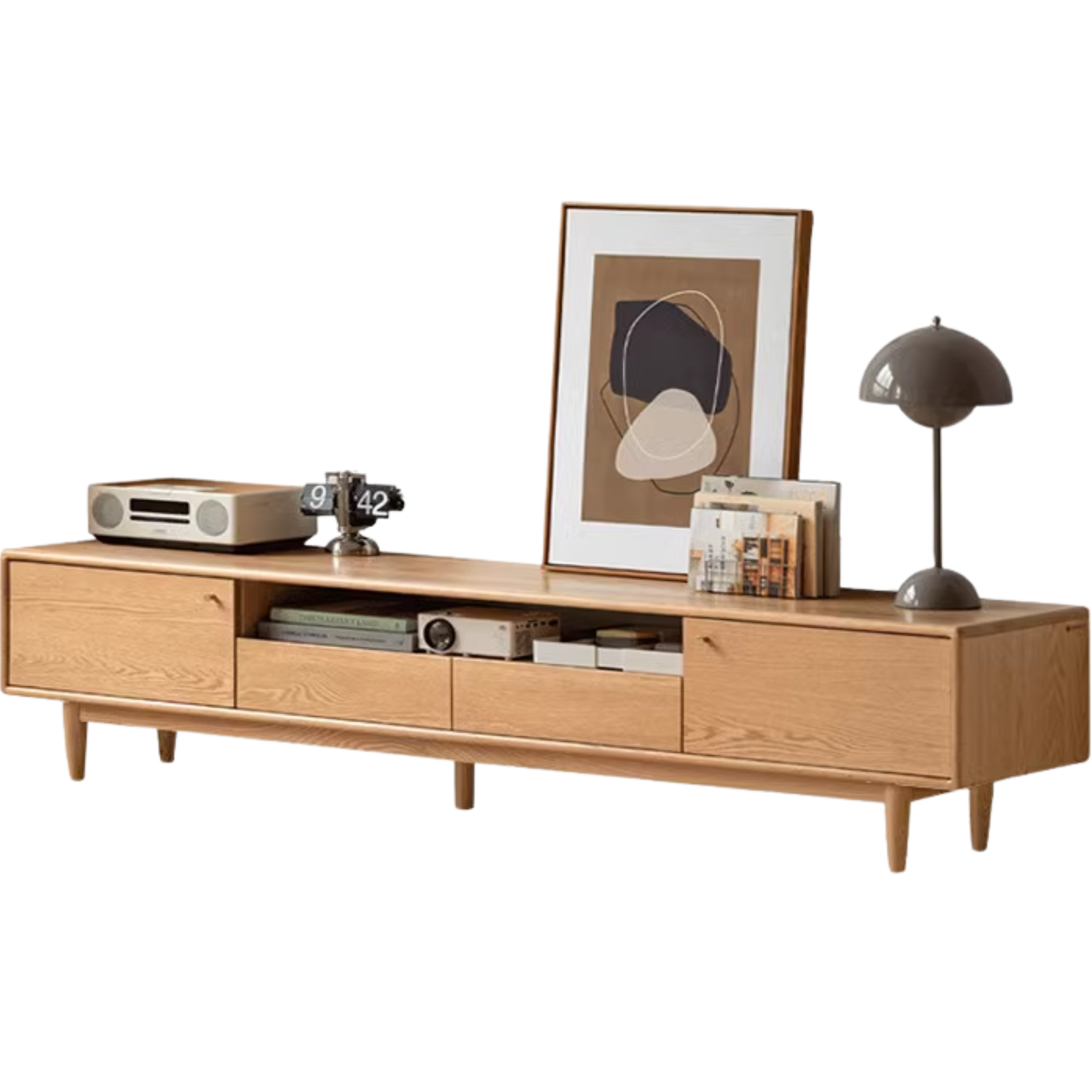 Solid Oak Wood Scandinavian TV Stand with Storage - Modern Living Room Entertainment Center for TV, Gaming & Media Storage