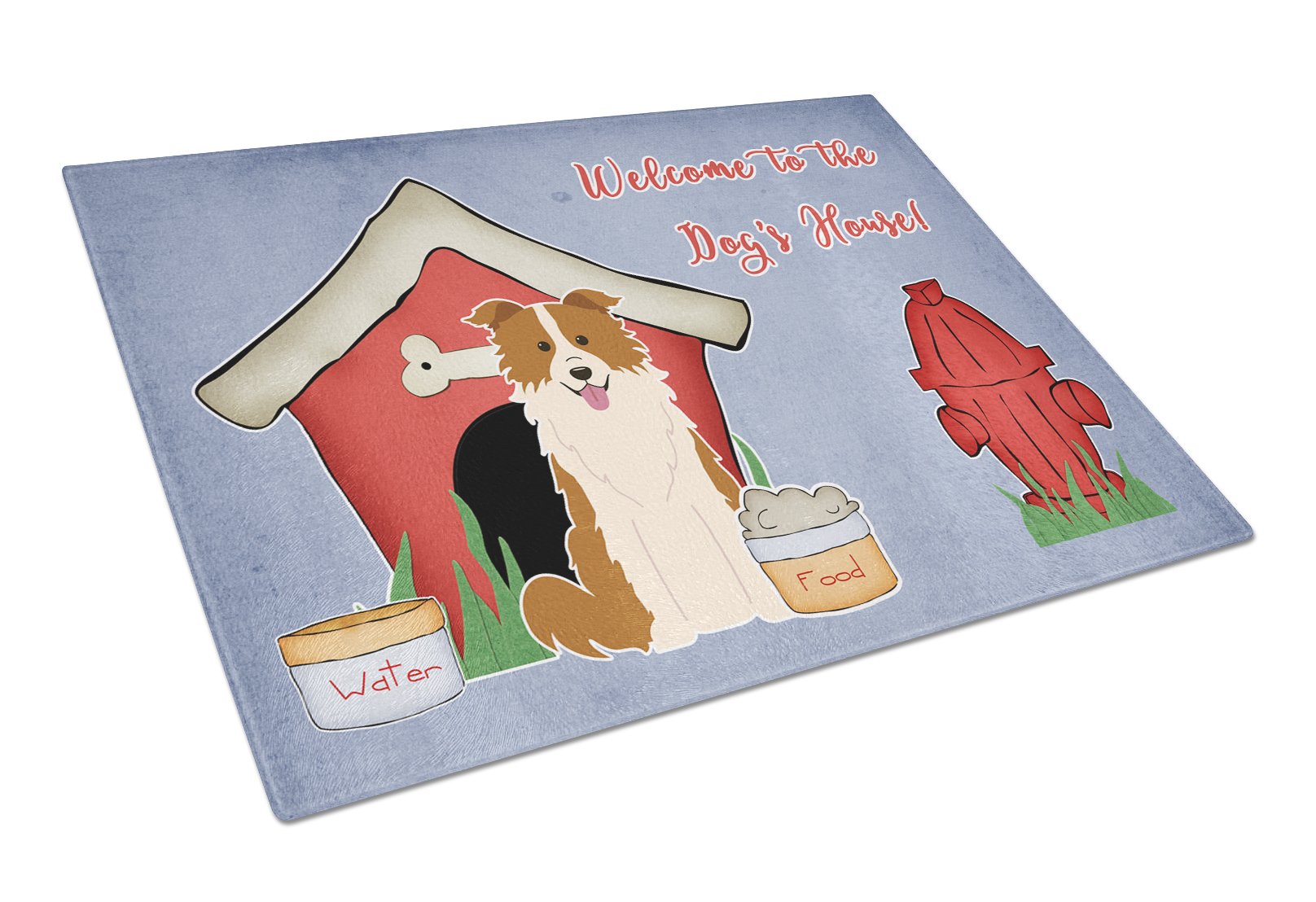 Premium Tempered Glass Cutting & Serving Board - Dog House Collection Border Collie Design, Large Decorative Kitchen Chopping Board for Meat, Cheese & Fruits | Durable & Stylish for Entertaining & Daily Cooking
