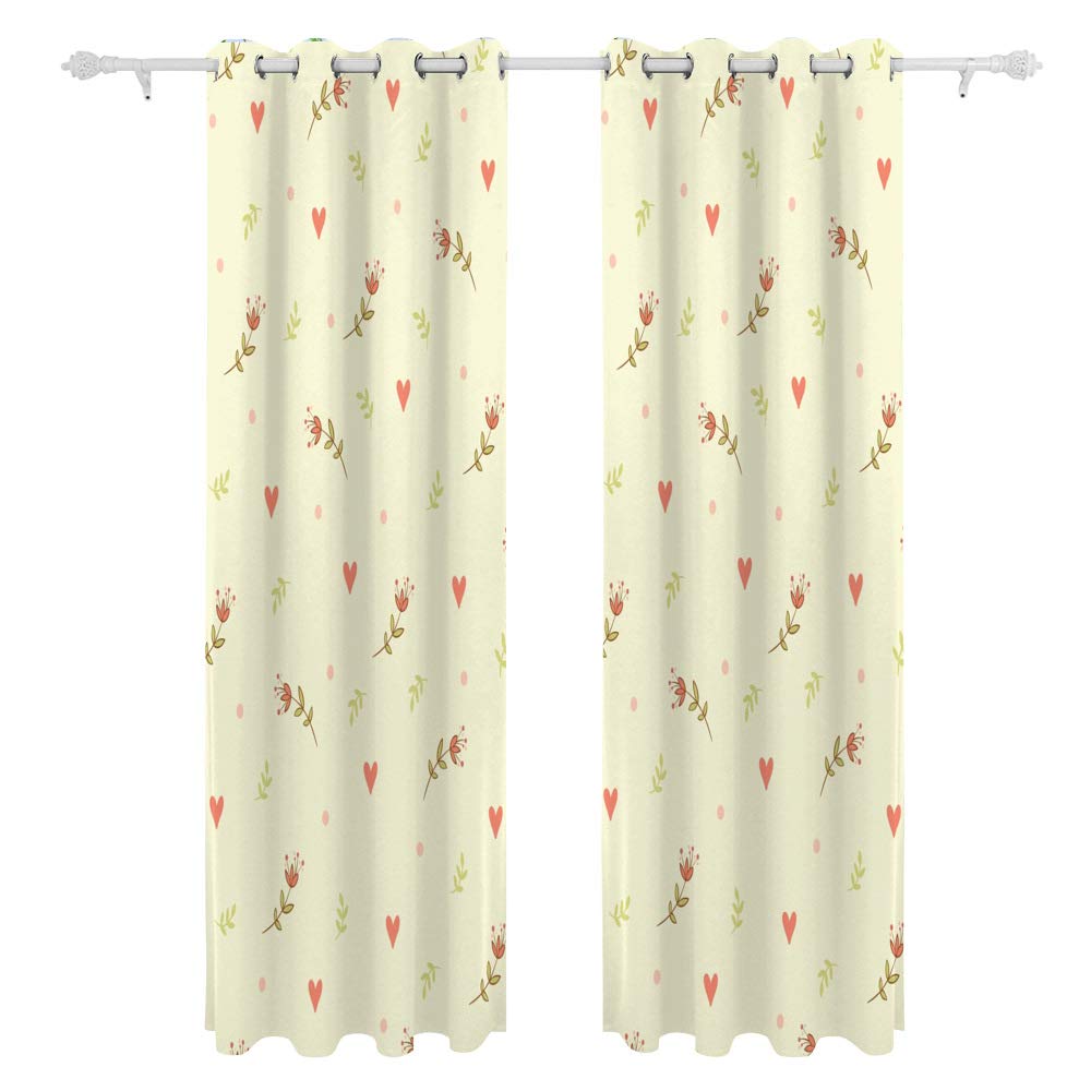 Kuizee Blackout Curtains 84x55 Inch - Sun Blocking Thermal Insulated Grommet Top Window Drapes for Living Room & Bedroom, Beige Floral Design, 2 Panels Set - Perfect for Home Theater, Nursery, and Shift Workers