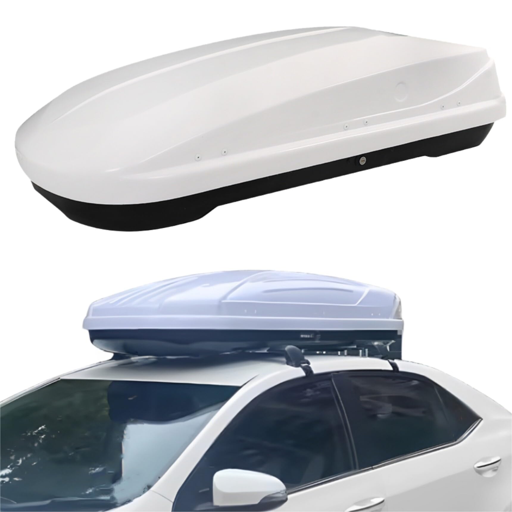 14 Cubic Feet White ABS Car Top Cargo Carrier with 2 Lockable Side Openings - Durable Roof Mount Travel Luggage Storage for SUVs, Camping & Road Trips
