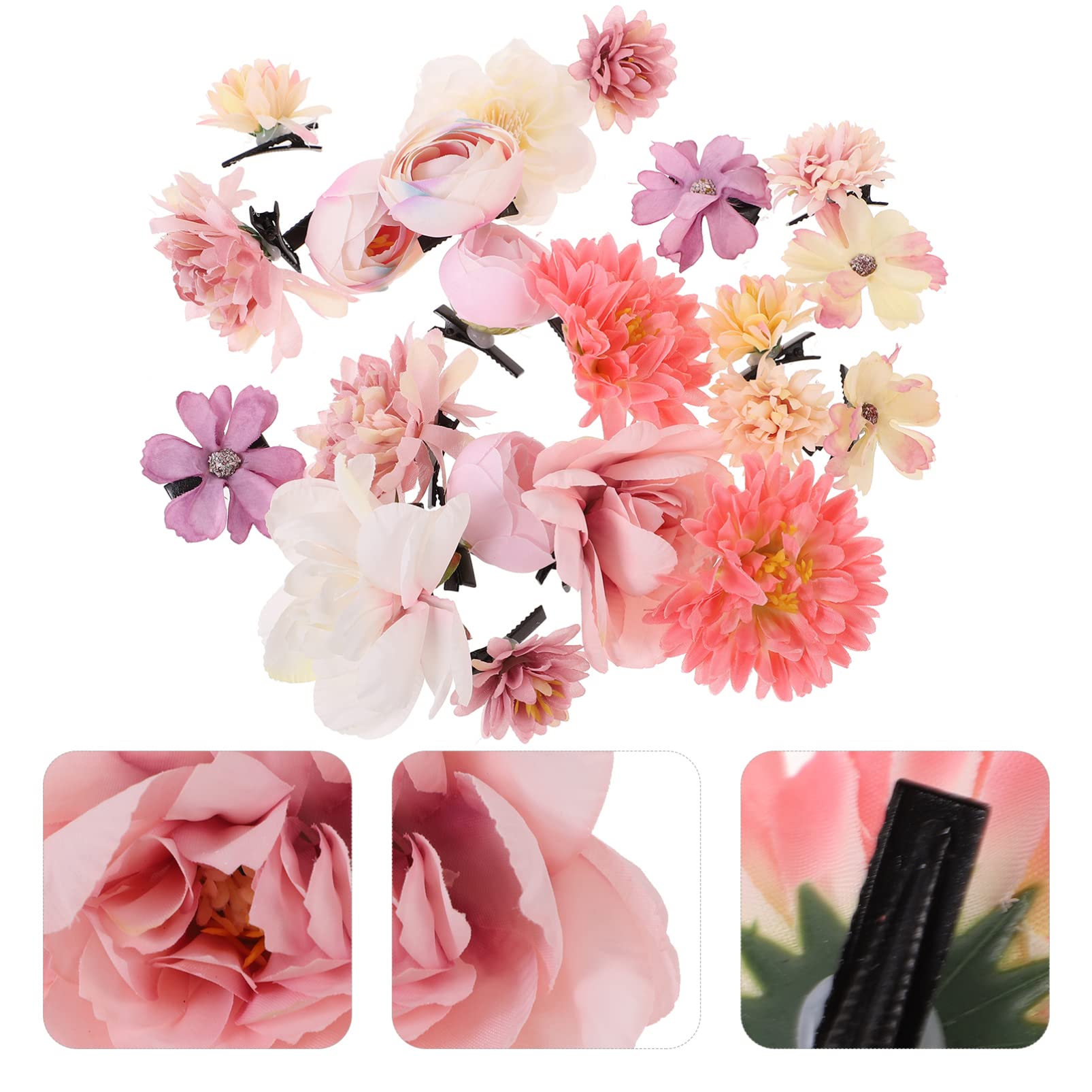 LALAFINA 21pcs Boho Flower Hair Clips Set - Alloy Hair Claw Clips with Silk Flowers, Hair Bows & Brooch Pins for Women, Girls, Brides - Perfect for Weddings, Parties, Festivals & Everyday Boho Style