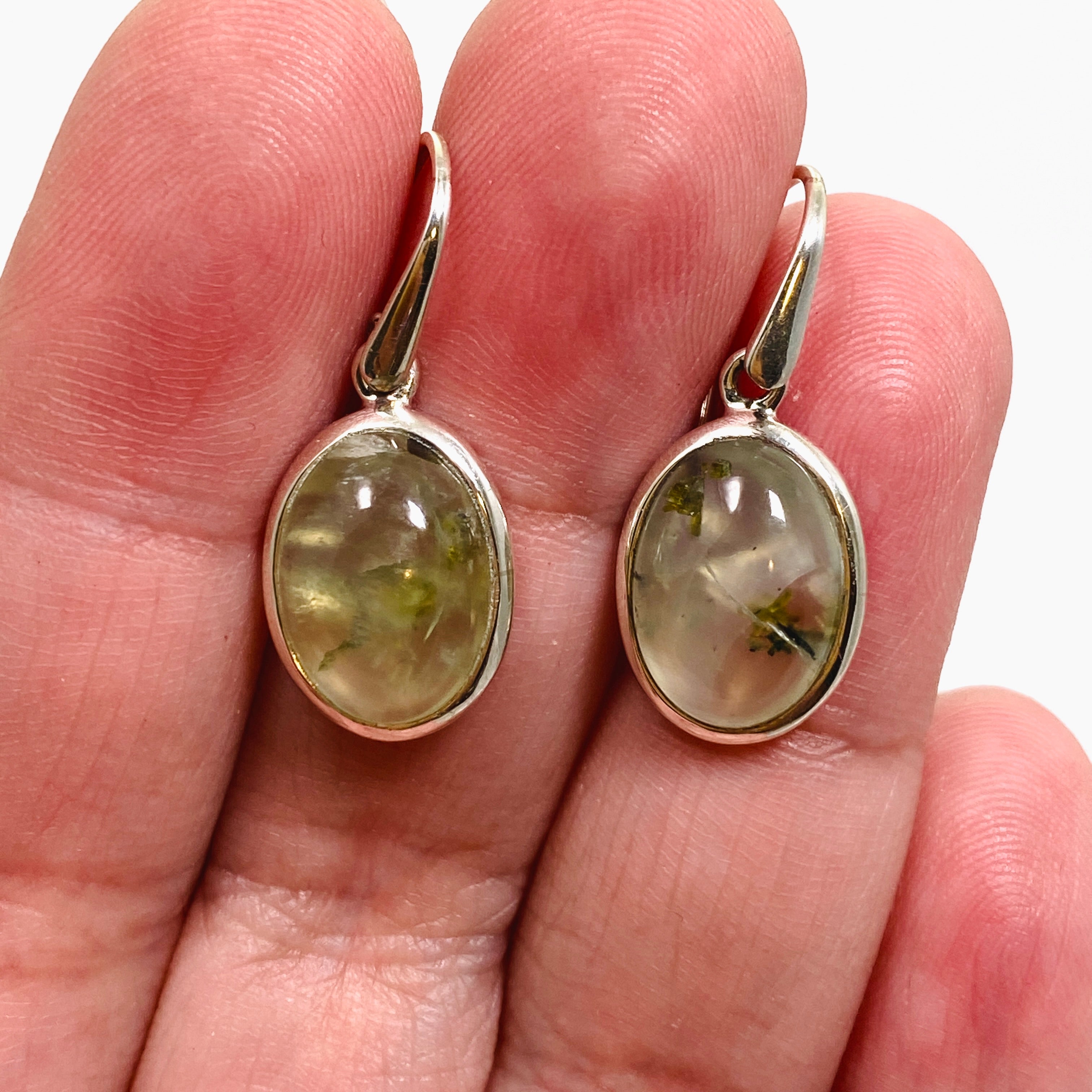Natural Prehnite and Epidote Oval Cabochon Earrings - Handmade Gemstone Jewelry for Women - Perfect for Boho, Wedding & Everyday Wear