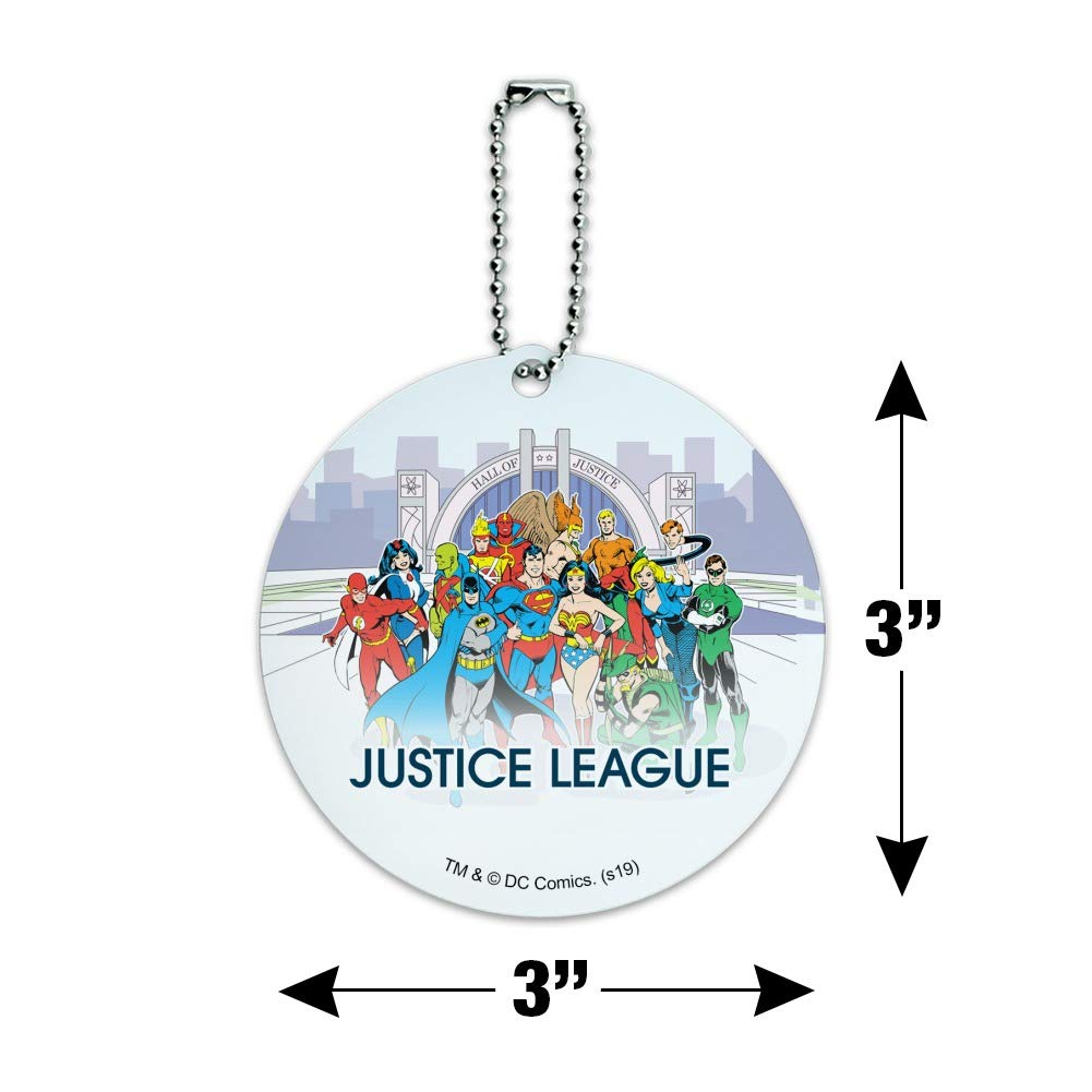 Justice League Hall of Justice Round Luggage ID Tag - Durable Suitcase Identification Card for Carry-On Bags - Perfect for Travel, Business Trips, and Vacation