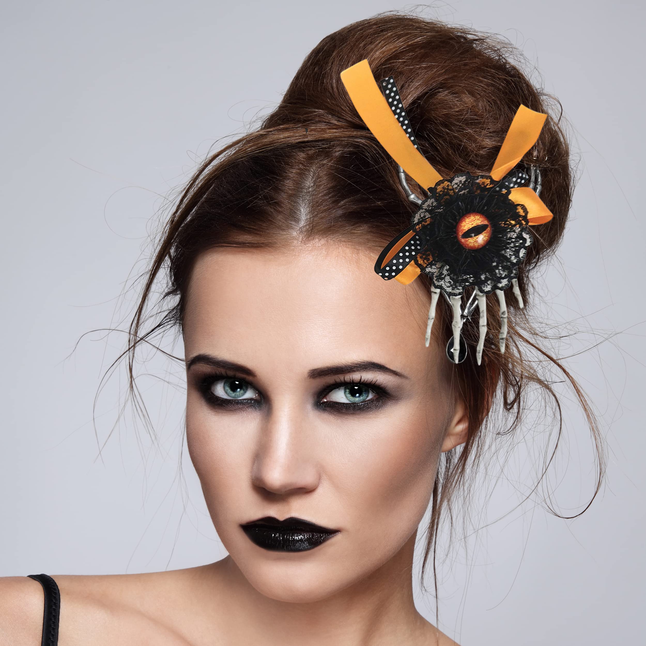 Gothic Hair Clips for Women - Skeleton Hand & Cat Eye Halloween Hair Accessories (Pack of 3) | Perfect for Halloween Costumes, Gothic Fashion, and Dark Aesthetic Outfits
