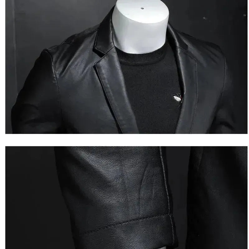 Stylish Black PU Leather Blazer for Men - Slim Fit Fashion Jacket for Business, Party & Formal Occasions