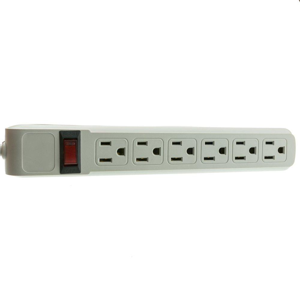 3-Pack Surge Protector with Flat Rotating Plug - 6 Outlet Power Strip with 10ft Cord, Horizontal Outlets for Home & Office - Gray Plastic Design for Space Saving & Safety