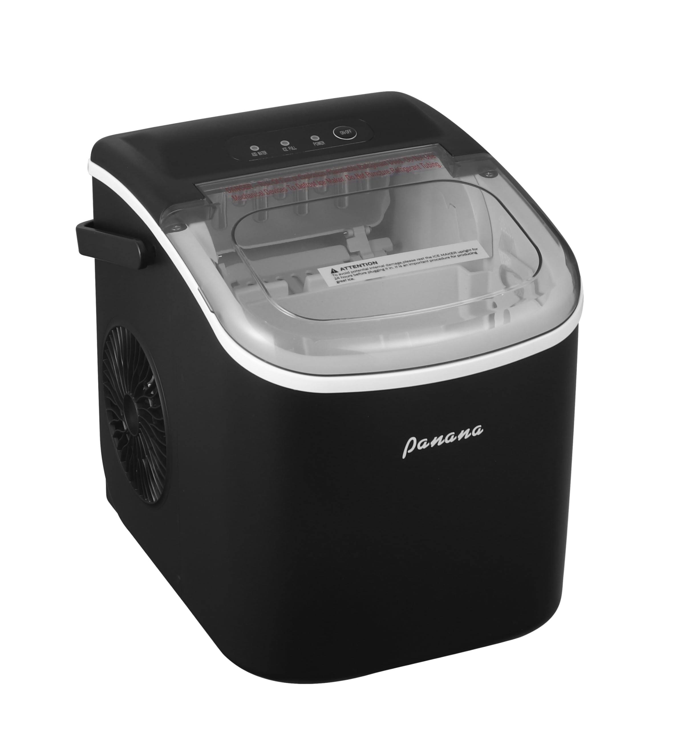 Panana Countertop Ice Maker Machine - Portable Automatic Ice Cube Maker for Home, Office & Parties - Makes 9 Ice Cubes in 7 Minutes - Low Noise Operation with Handle, Scoop & Basket (Black) - Perfect for Cocktails, Iced Coffee & Outdoor Events