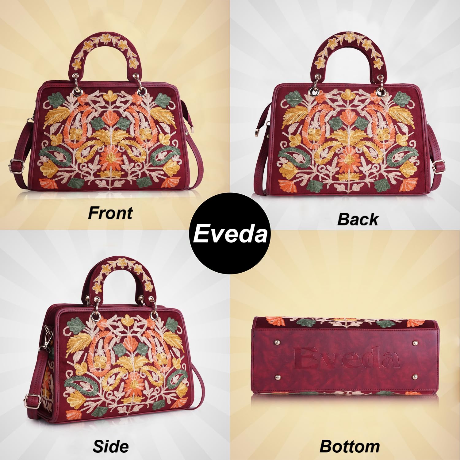 EVEDA Women's Embroidered Crossbody Shoulder Bag - Stylish Synthetic Leather Handbag with Elegant Design | Perfect for Work, Travel & Evening Events