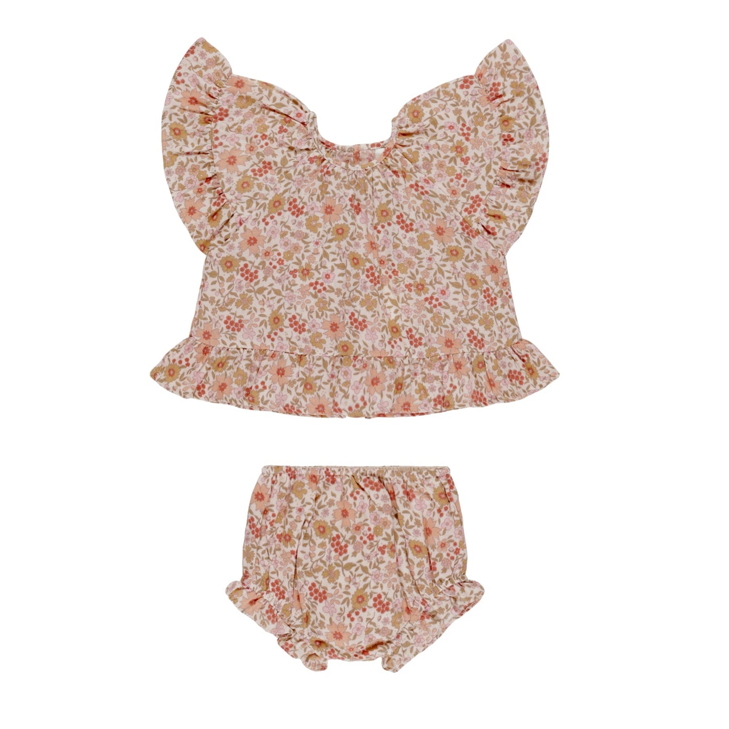 Butterfly Top and Bloomer Set - Pink Gardenia Floral Print Outfit for Girls | Perfect for Spring Photoshoots, Easter Dresses & Special Occasions