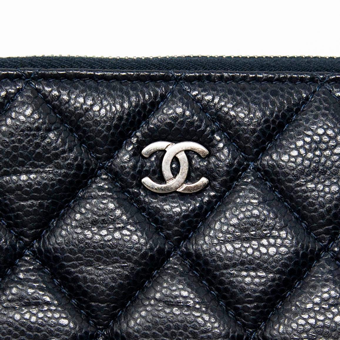 Chanel Navy Blue Medium O Case Pouch - Luxury Leather Cosmetic Bag for Women - Perfect for Travel, Makeup, and Everyday Essentials