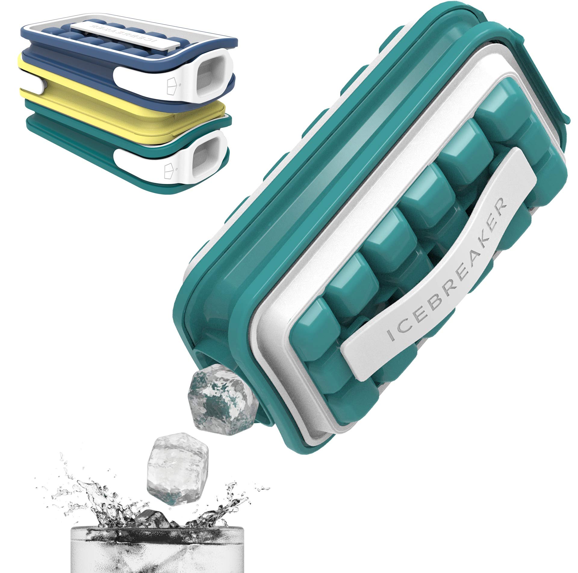 ICEBREAKER POP 4-in-1 Sanitary Silicone Ice Cube Tray with Lid - Ice Dispenser, Maker, Storage Bin & Ice Pack - Touch-Free Ice Making for Freezer - Perfect for Cocktails, Beverages & Party Serving