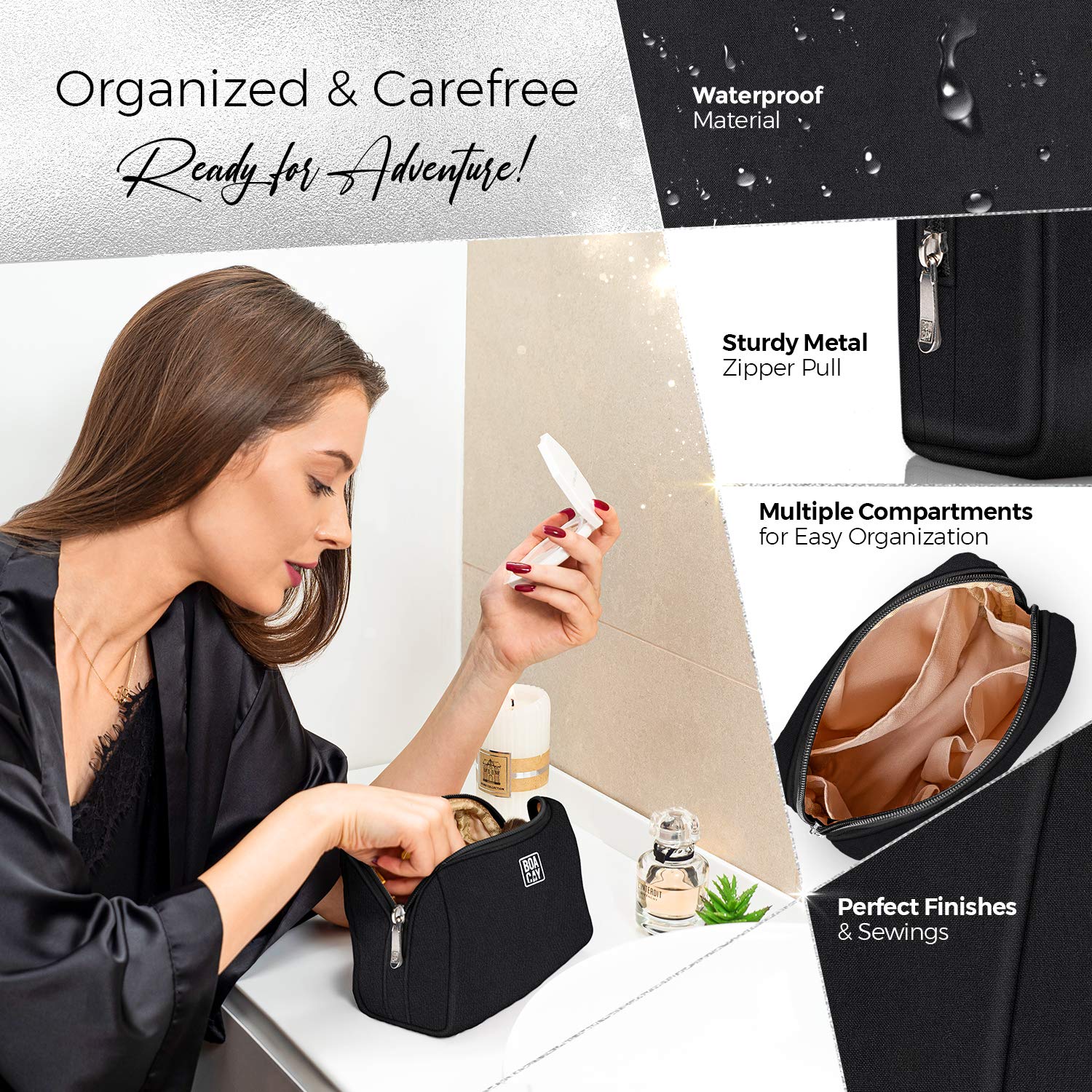 BOACAY Small Makeup Bag for Women | Travel Cosmetic Pouch with Zipper | Toiletry Organizer for Purse | Compact Case for Accessories & Brushes | Perfect for Travel, Gym, and Everyday Use