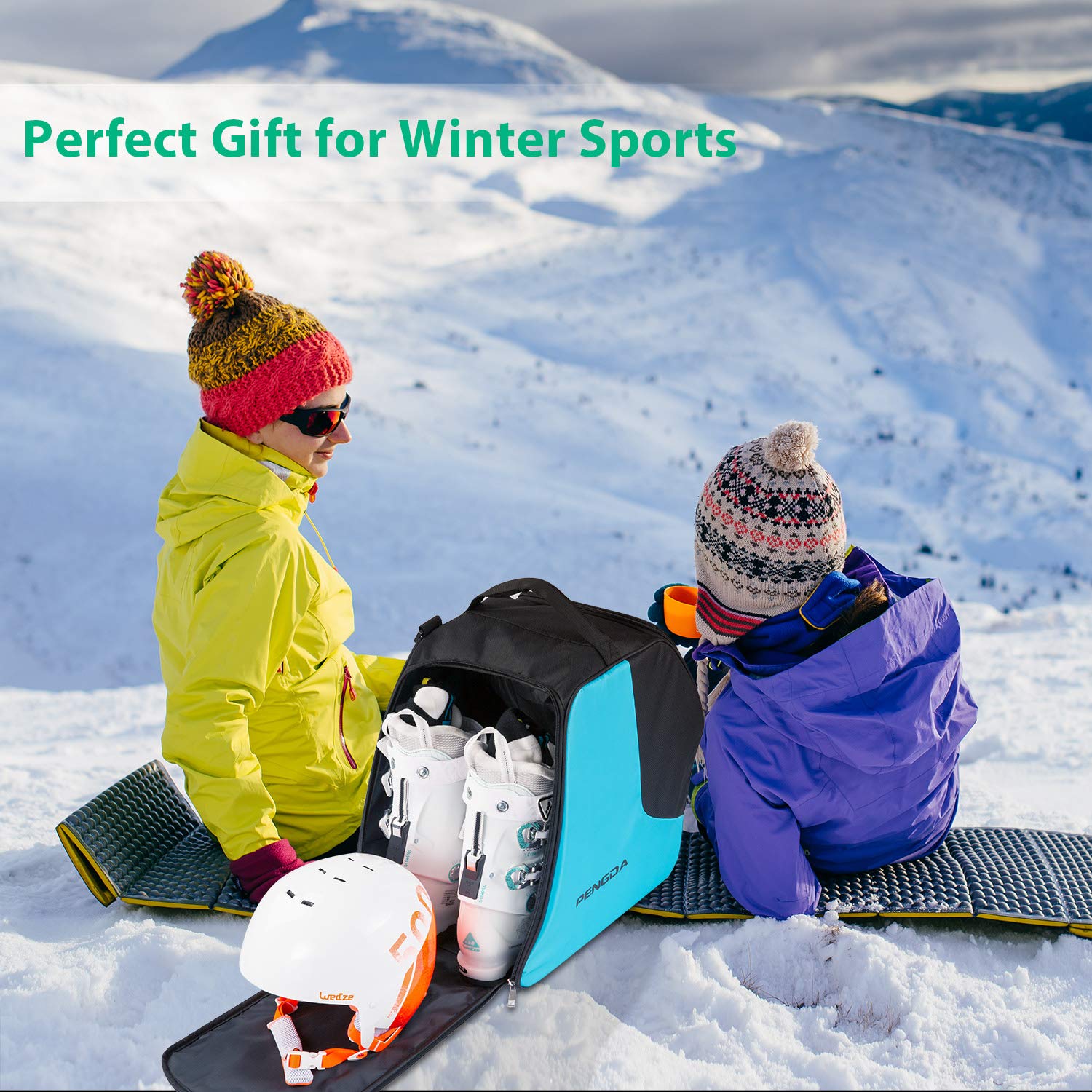 Waterproof Ski Boot Bag for Kids & Adults - Travel Snowboard Boot Bag with Separate Dry & Wet Compartments for Boots, Helmet, Goggles & Ski Gear - Perfect for Ski Trips & Winter Sports Storage