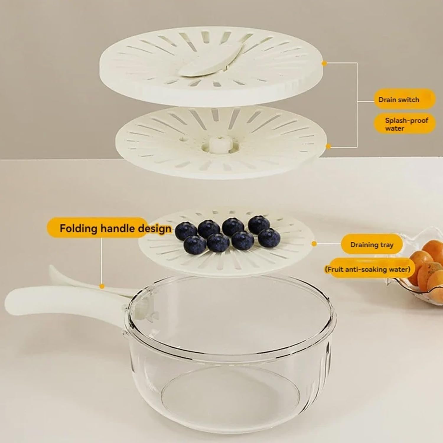 2-in-1 Multifunctional Fruit and Vegetable Washing Bowl with Drainer & Strainer - White Kitchen Colander for Fresh Produce Cleaning (Set of 2) - Perfect for Washing Berries, Salads, and Meal Prep