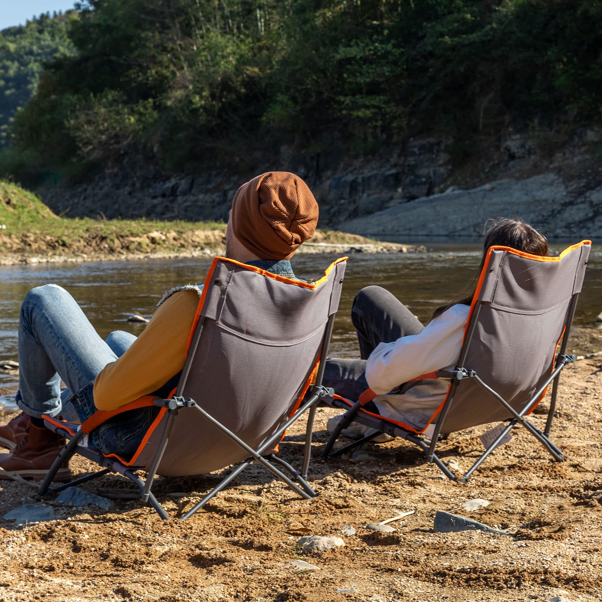 Best Lightweight Portable Beach Chair for Adults - 300LBS Capacity, Low Camping Chair with Cup Holder & Mesh Back, Foldable Outdoor Chair with Carry Bag - Perfect for Beach, Picnic, Travel, Concert & Festival Use
