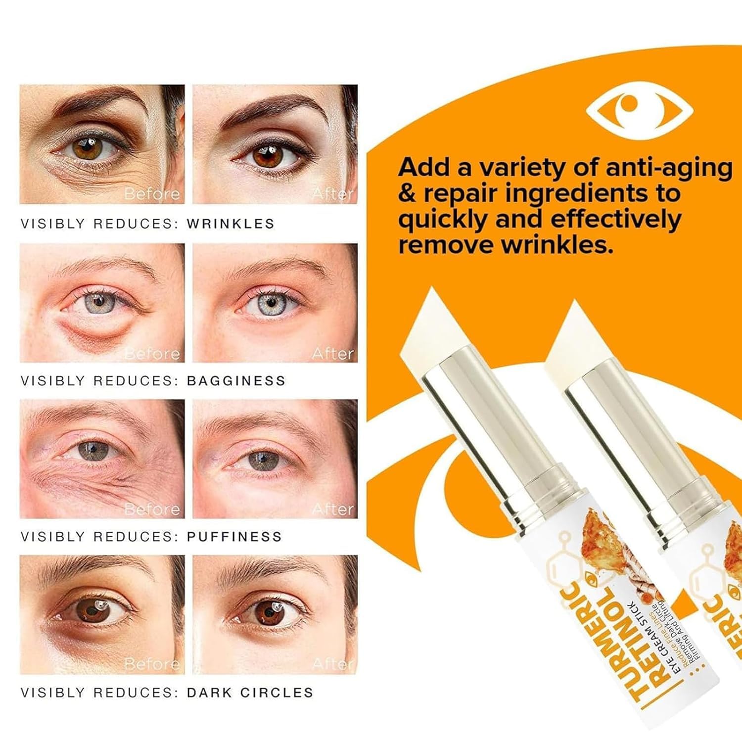 Lumibalm Under Eye Bags Treatment - Turmeric Eye Cream Stick (2 Pack) for Dark Circles & Puffiness - Perfect for Morning Routine & Travel Skincare