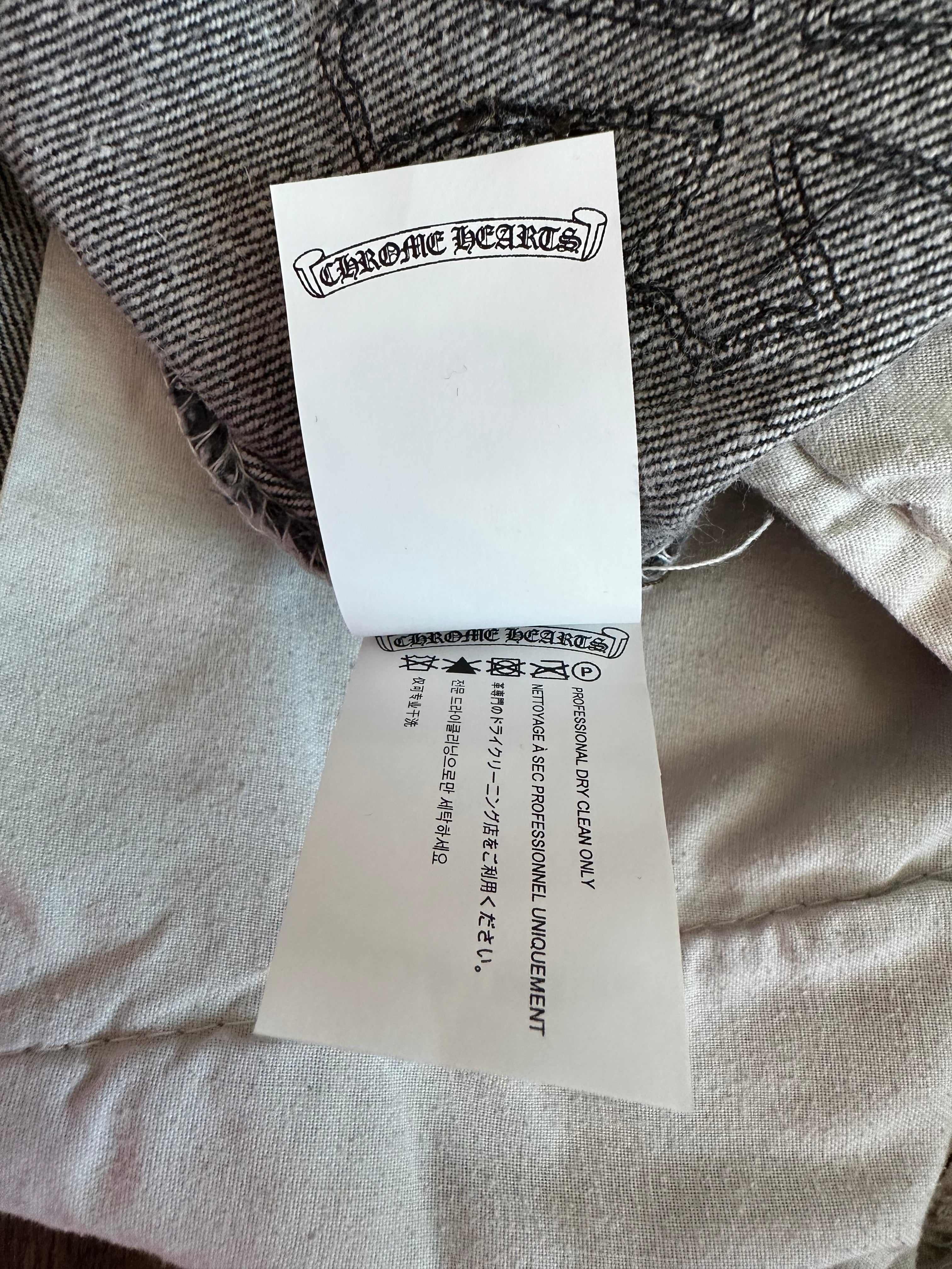 Chrome Hearts x Levi's Grey & Pink Hong Kong Patch Distressed Jeans for Men & Women | Vintage Denim Pants with Unique Embroidery - Perfect for Streetwear & Casual Outfits
