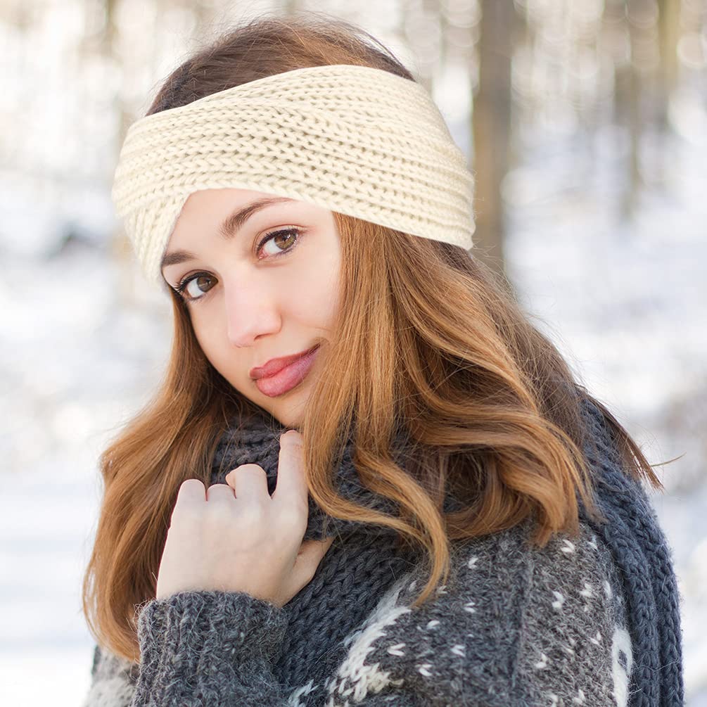 DRESHOW Women's Knit Crochet Headband - Soft Stretchy Ear Warmer & Turban Style Winter Head Wrap - Perfect for Cold Weather, Outdoor Activities & Fashion Accessories