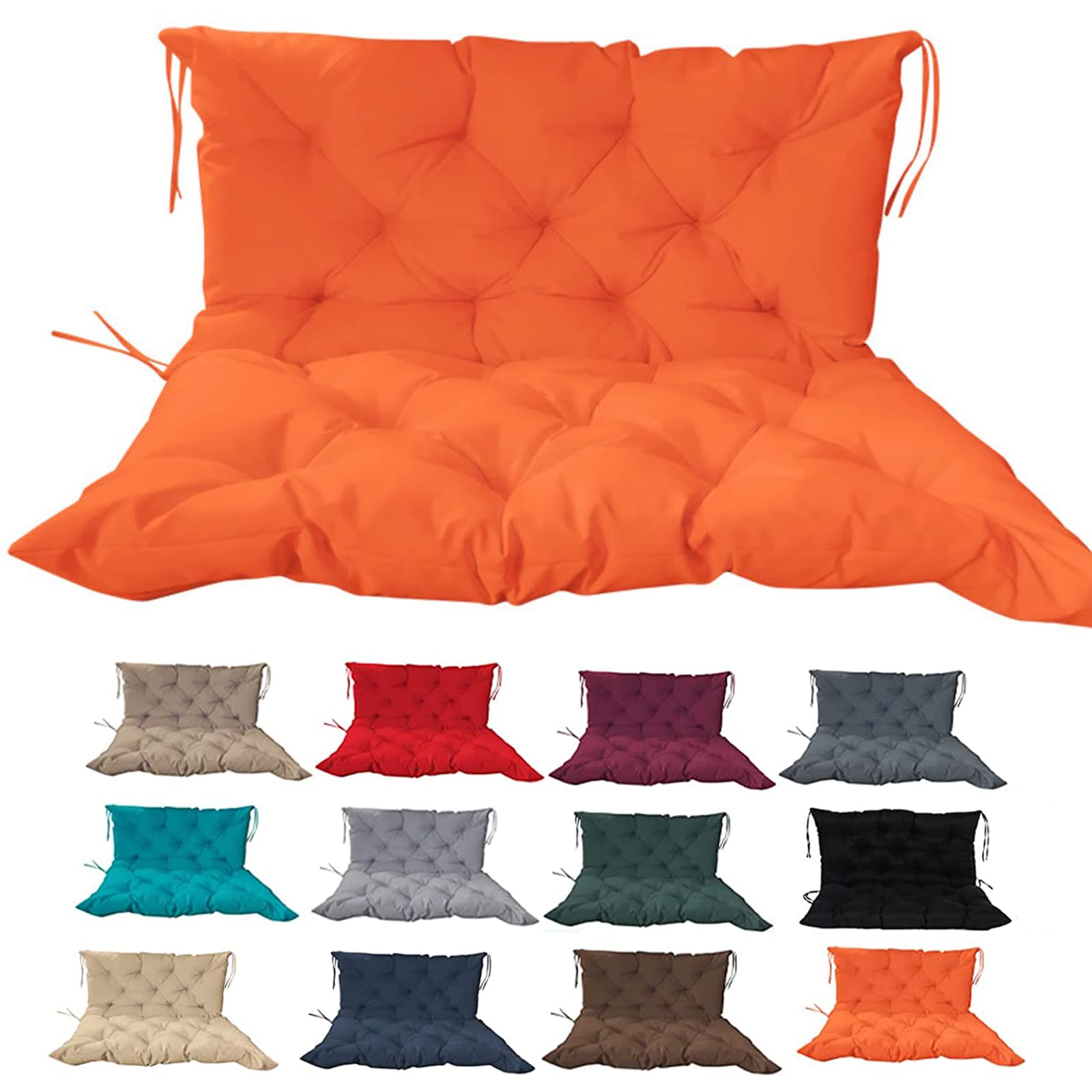 **2-3 Seat Replacement Swing Cushion with Backrest & Straps - Non-Slip UV-Resistant Outdoor Bench Cushion for Garden, Patio, Porch (40x47 Inches, Orange) - Perfect for Relaxing on Swings, Lounging Outdoors, or Enhancing Home Decor**
